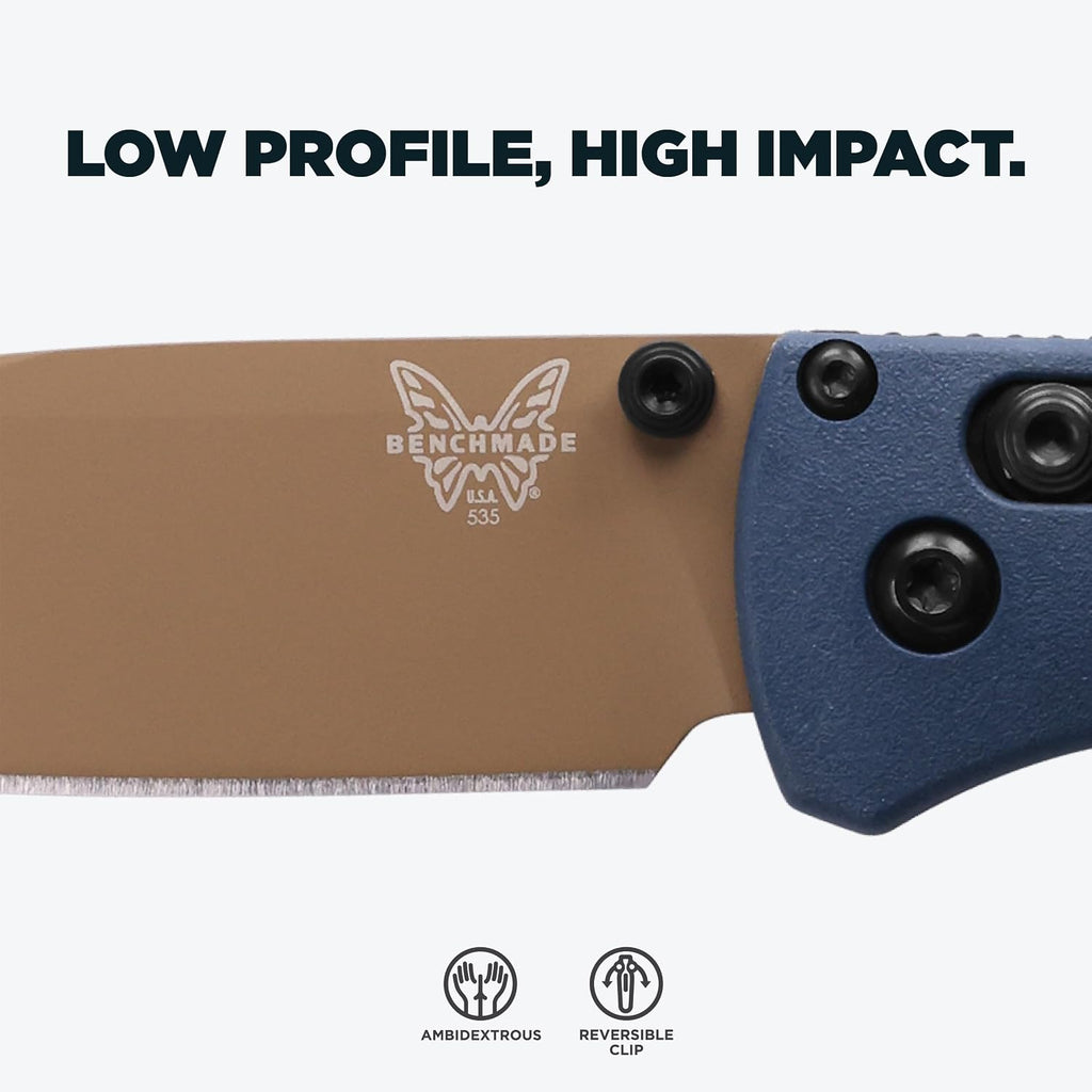 Benchmade - Bugout Outdoor EDC Folding Knife, Slim, Lightweight, Plain Edge, Drop-Point Blade, CPM-S30V Stainless Steel (58-60HRC), Grivory Handle (535FE-05)