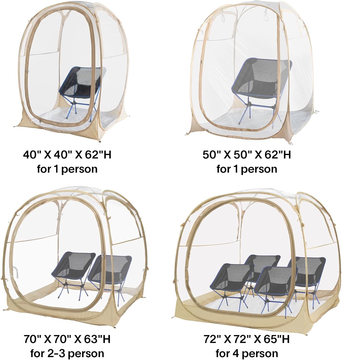 EighteenTek® Pop Up Weather Pod, Sport Pod with Attached Floor, 360° Clear View, UPF 50+ UV Protection, Waterproof All-Weather Instant Shelter for 1-4 Person, Sports Camping Fishing Tailgating