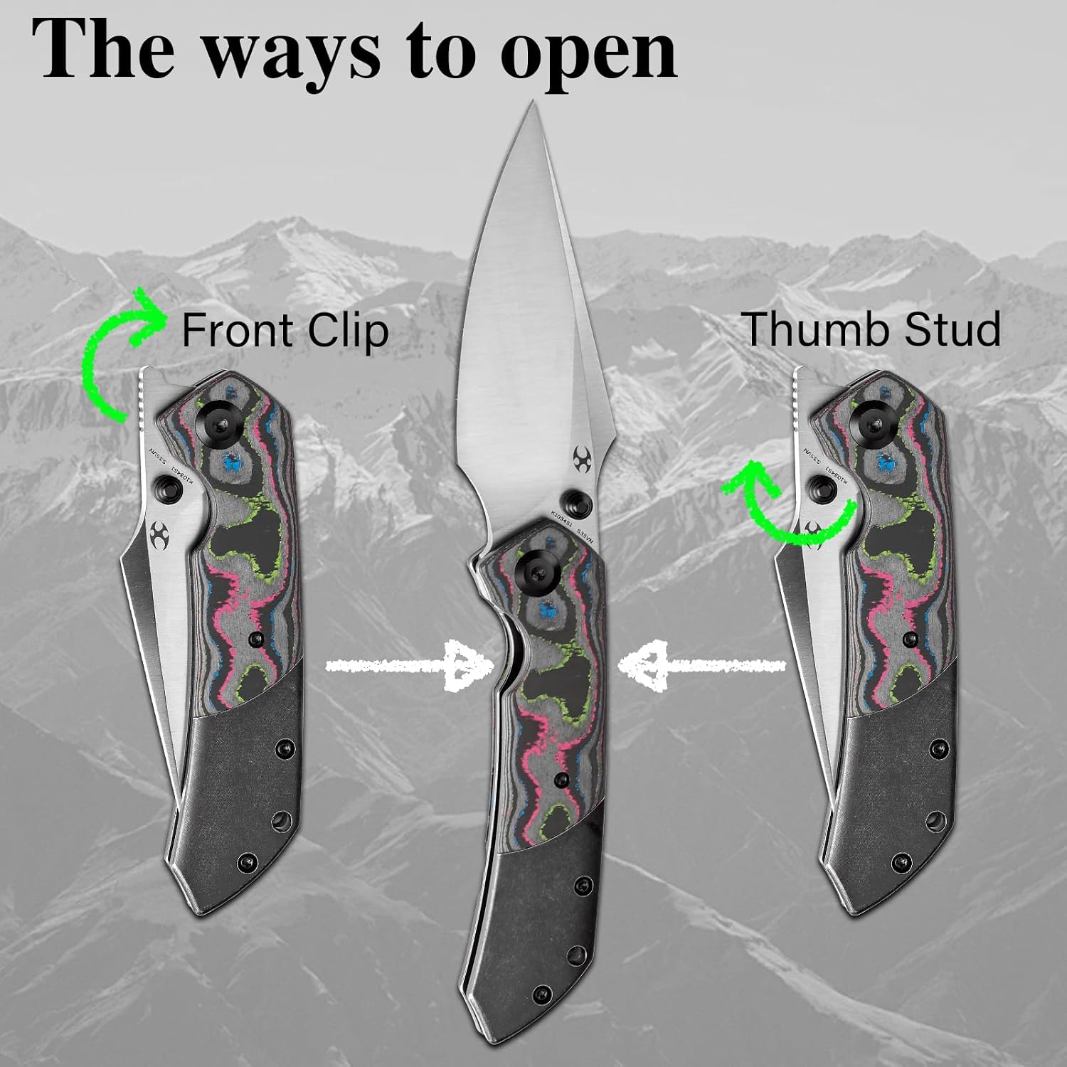 KANSEPT Fenrir Pocket Knife, 3.48'Satin CPM S35VN Harpoon Blade, Blackwash Titanium Handle 80S Carbon Fiber Inlay,Thumb Stud & Liner Lock with Deep Clip EDC Knives for Camping Hunting Survival K1034S1