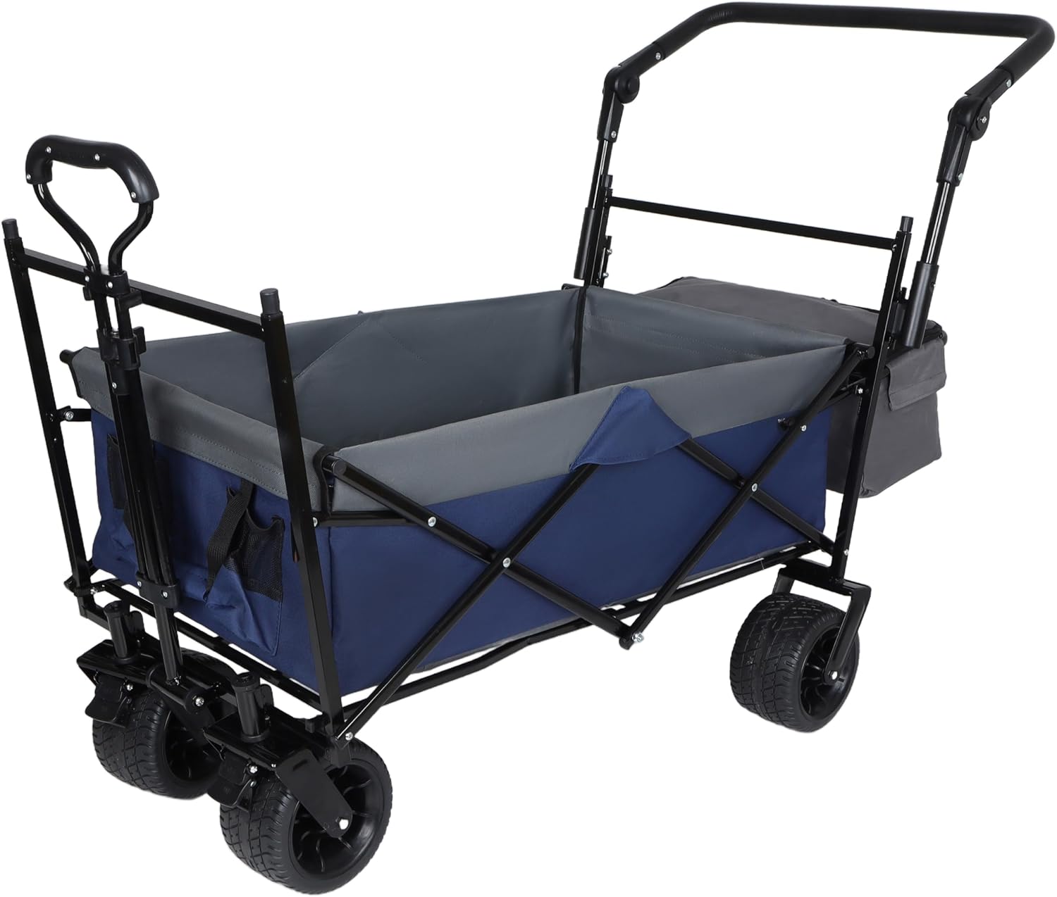 【LuckyNote】 with Push Handle, 480Lbs Collapsible with Canopy, Wagon cart with 7' All-Terrain Wheels, Lightweight Foldable Wagon, Large Capacity for Camping, Shopping, Sports (Dark Blue)