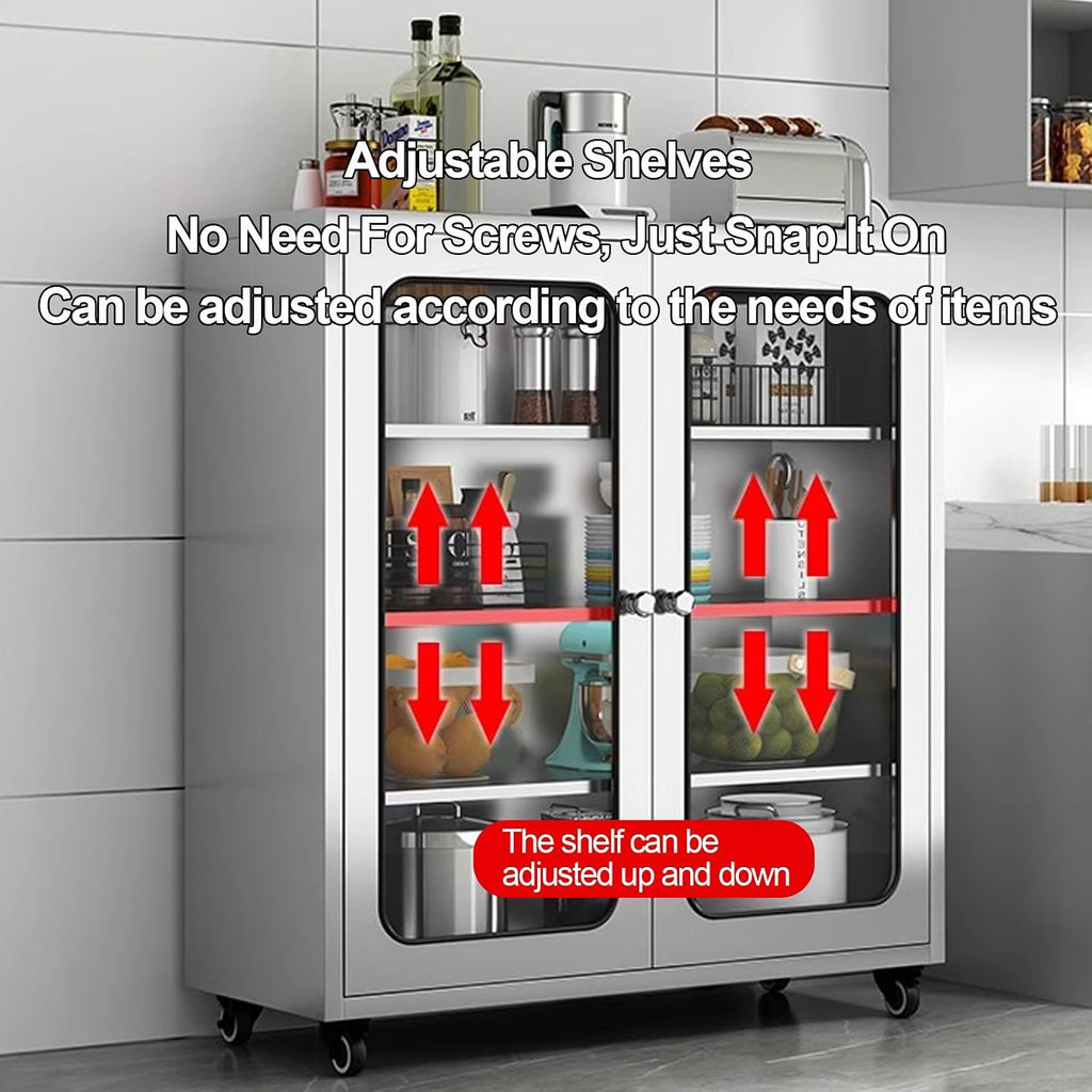 Kitchen Bakers Rack with Glass Door Storage Cabinets Movable Sideboards and Multifunctional Storage Solution