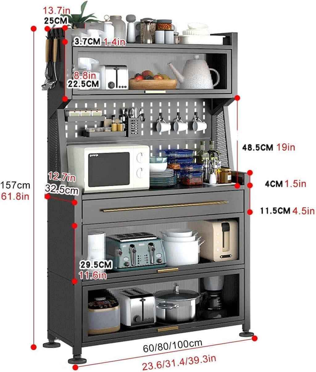 Versatile Kitchen Storage Cabinet with Flip Door & Drawer, Freestanding Baker's Rack & Microwave Stand, Adjustable Shelves for Dining & Living Room Organization