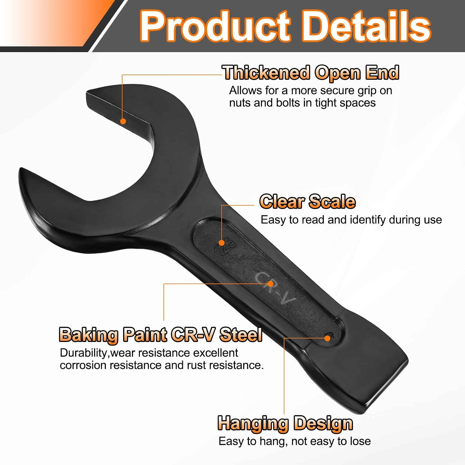 HARFINGTON Open End Striking Wrench 125mm Metric CR-V Steel Single Open Spanner Baking Paint U Shape Head Wrench Hand Tool for Mechanical Automotive Repair