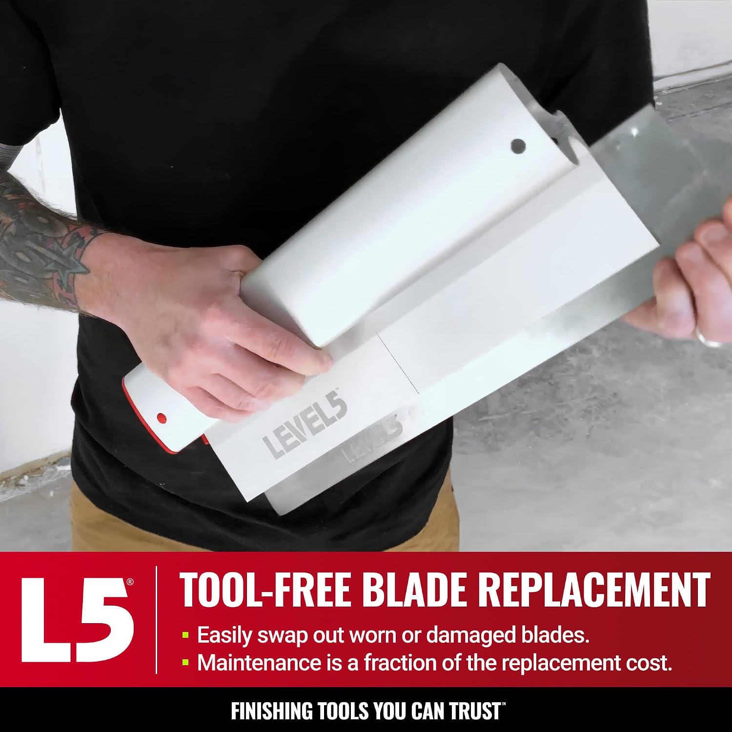 LEVEL5 Drywall Skimming Blade Set | 10, 16 & 24 Inch Skimming Blades, 37-63 Inch Extension Handle | Aluminum Body & Stainless Steel Blade | For Smoothing Walls and Ceilings | 5-440