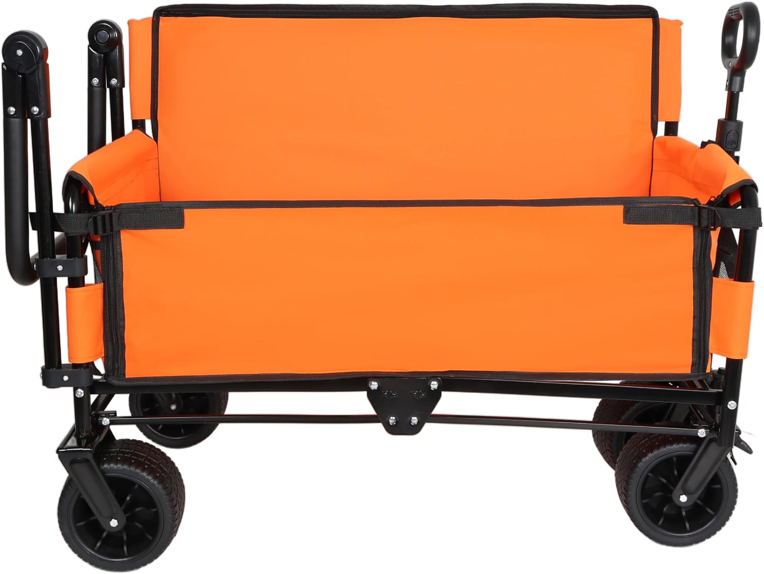 3-in-1 Folding Wagon Cart with Bench Seat & Canopy & Storage, 500lbs Heavy-Duty, 180L Capacity, All-Terrain Wagon for Camping, Beach, Sports, & Garden (Orange)