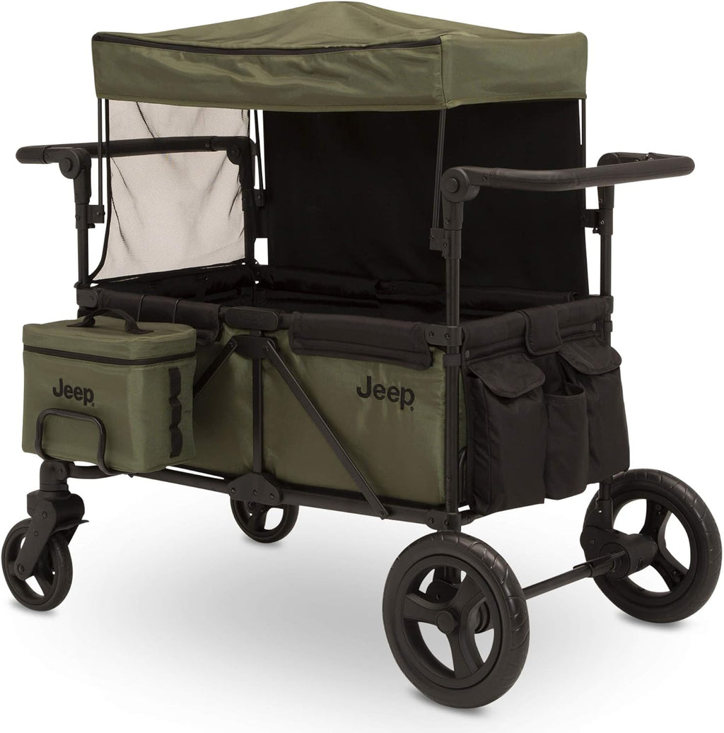 Jeep Deluxe Wrangler Stroller Wagon with Cooler Bag and Parent Organizer by Delta Children, Black/Green