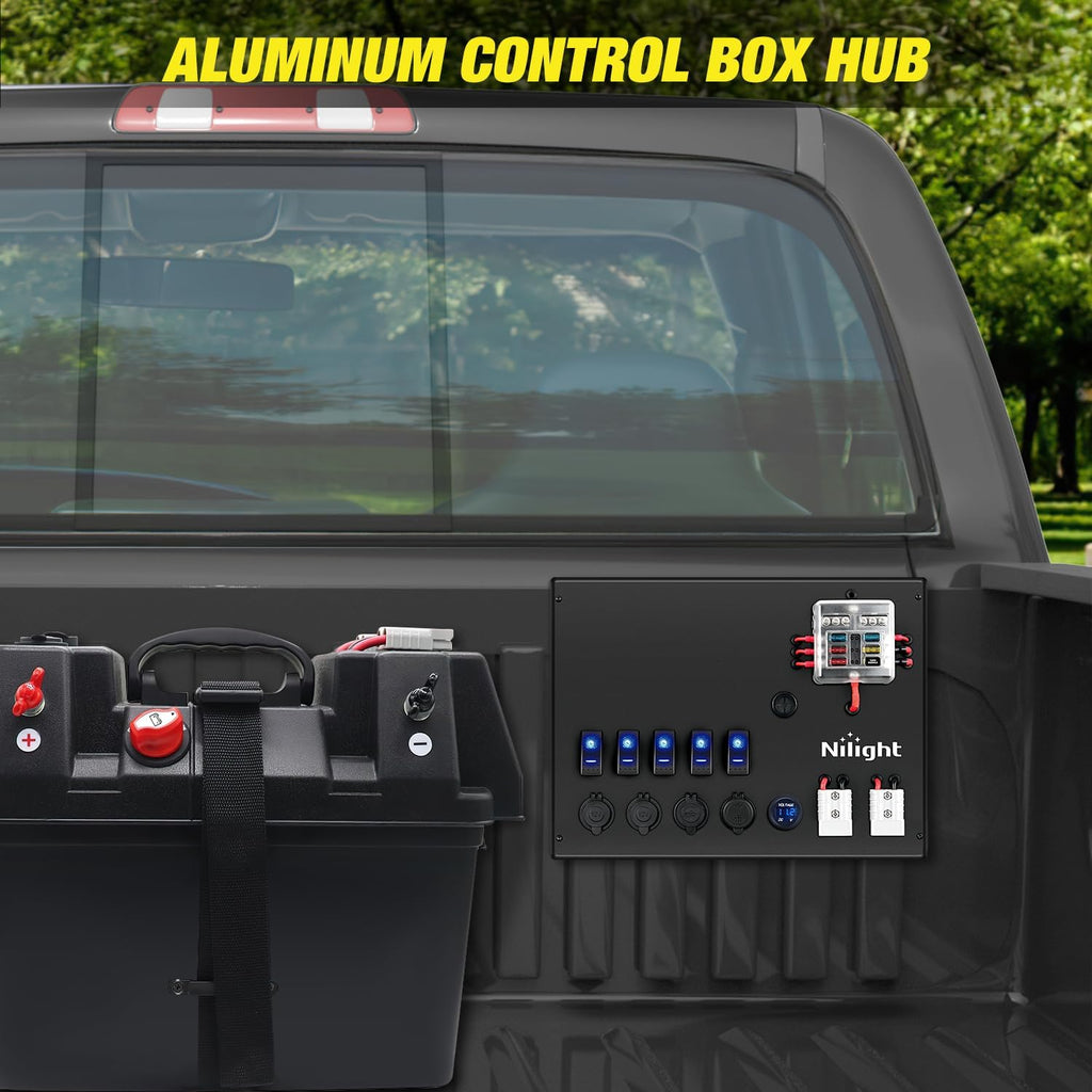 Nilight 12V/24V Camping Electrical System Centre Battery Power Control Box Fuse Block Switches Cigar Socket Voltmeter USB Charger Anderson Connector Ideal for RV Car Canopy Caravan Camper Trailer Van