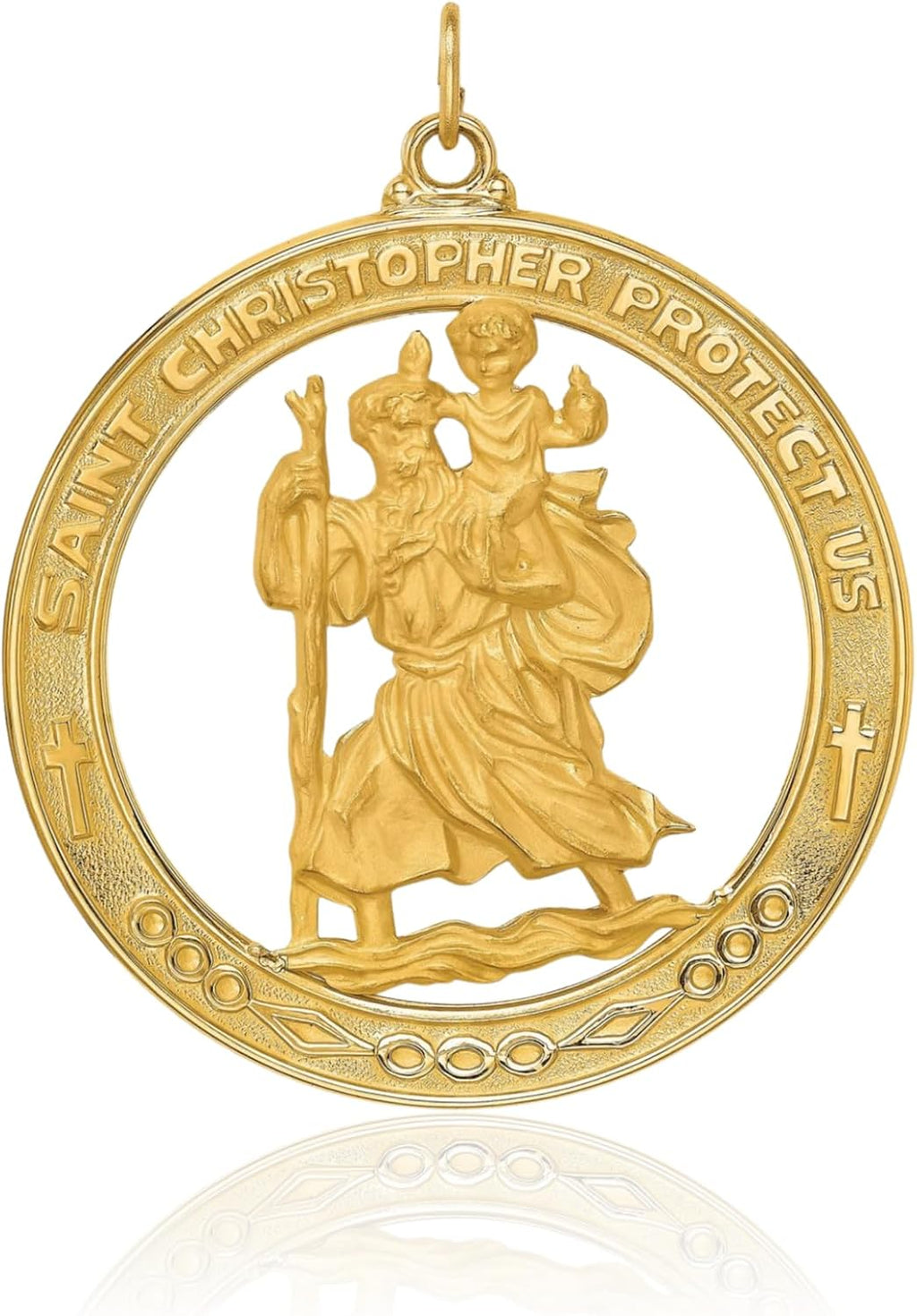 IceCarats 14K Solid Yellow Gold Extra Large Saint Christopher Medal Pendant Necklace 44.75mm 1 3/4 inch Polished, Satin For Her For Him