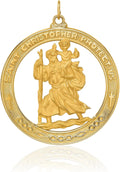 IceCarats 14K Solid Yellow Gold Extra Large Saint Christopher Medal Pendant Necklace 44.75mm 1 3/4 inch Polished, Satin For Her For Him