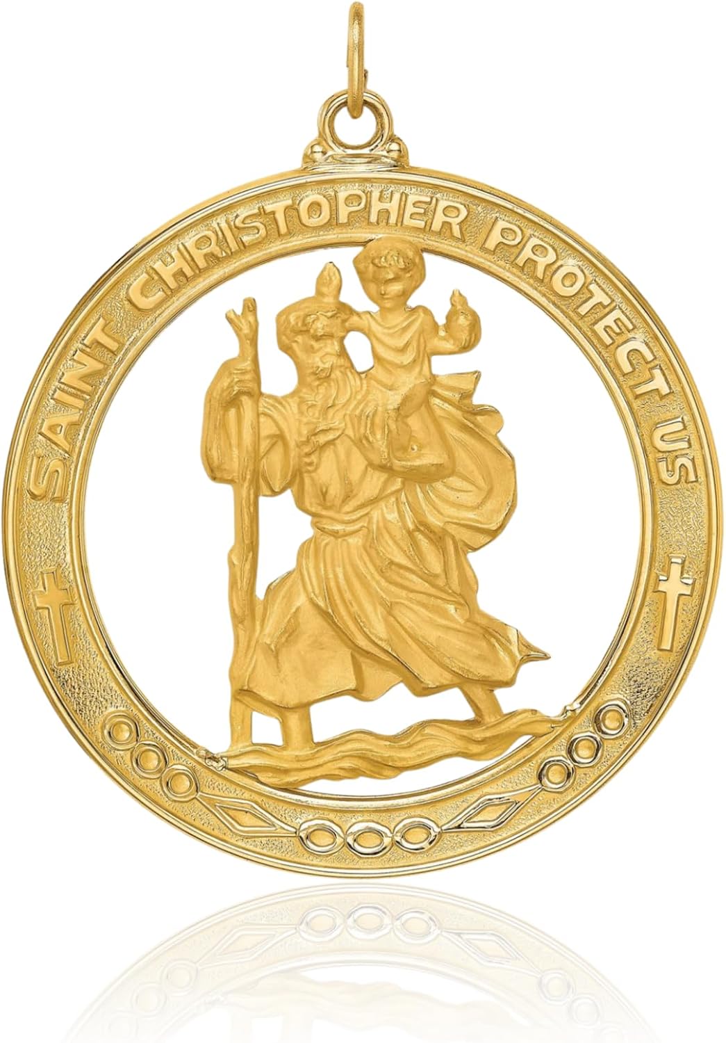 IceCarats 14K Solid Yellow Gold Extra Large Saint Christopher Medal Pendant Necklace 44.75mm 1 3/4 inch Polished, Satin For Her For Him