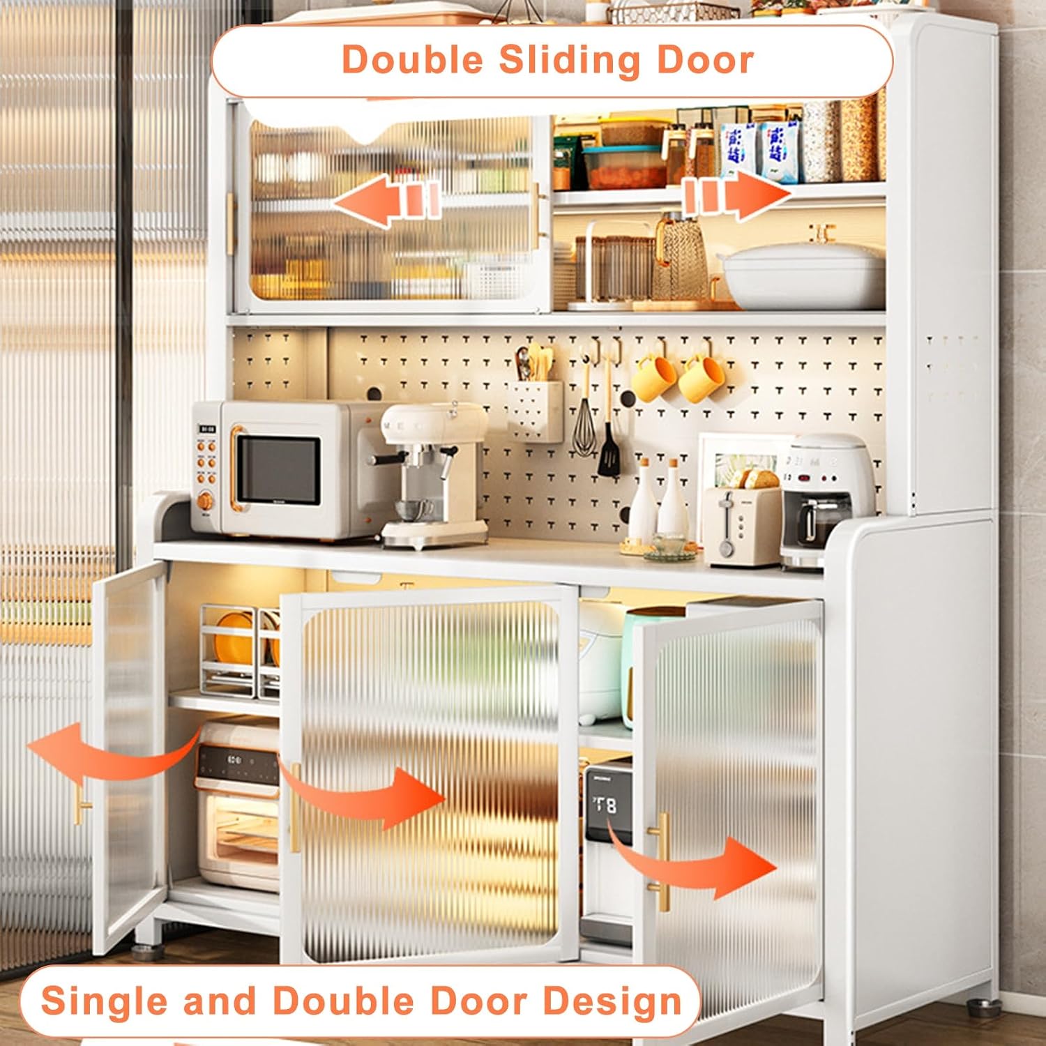 6-Tier Bakers Racks for Kitchens, Kitchen Cabinet, DIY Backplane Creative, Open Operator Console, Large Kitchen Cabinet for Dishes, Pots and Pans (Size : 149cm/59in)