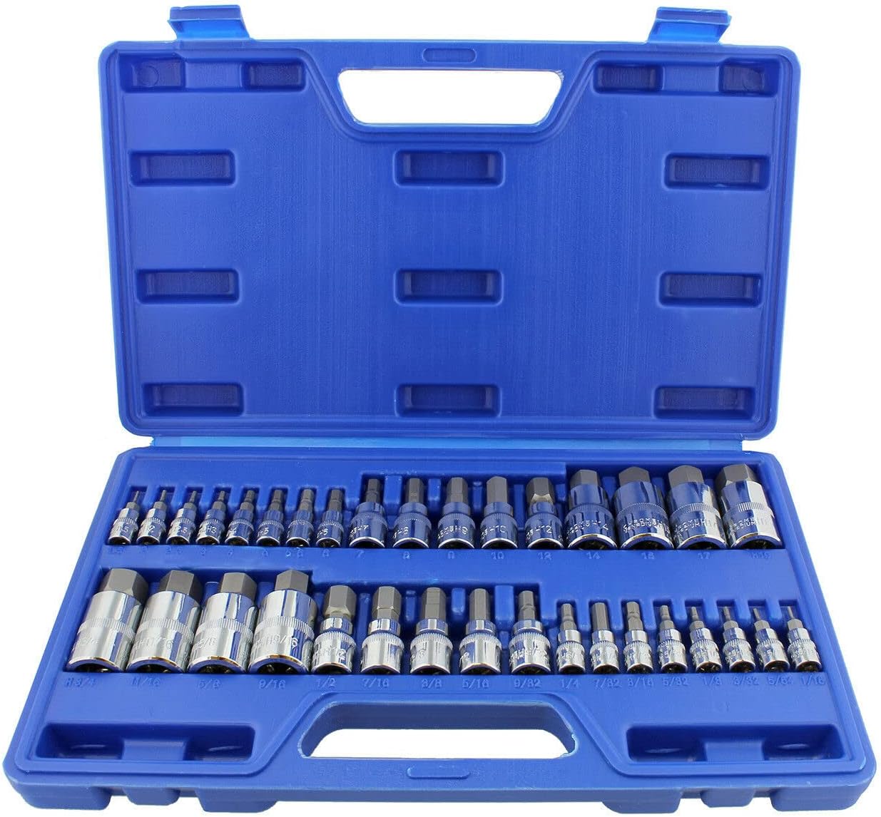 34 Piece Allen Socket Set SAE and Metric Hex Bit Set 3/8, 1/4, 1/2 Inch