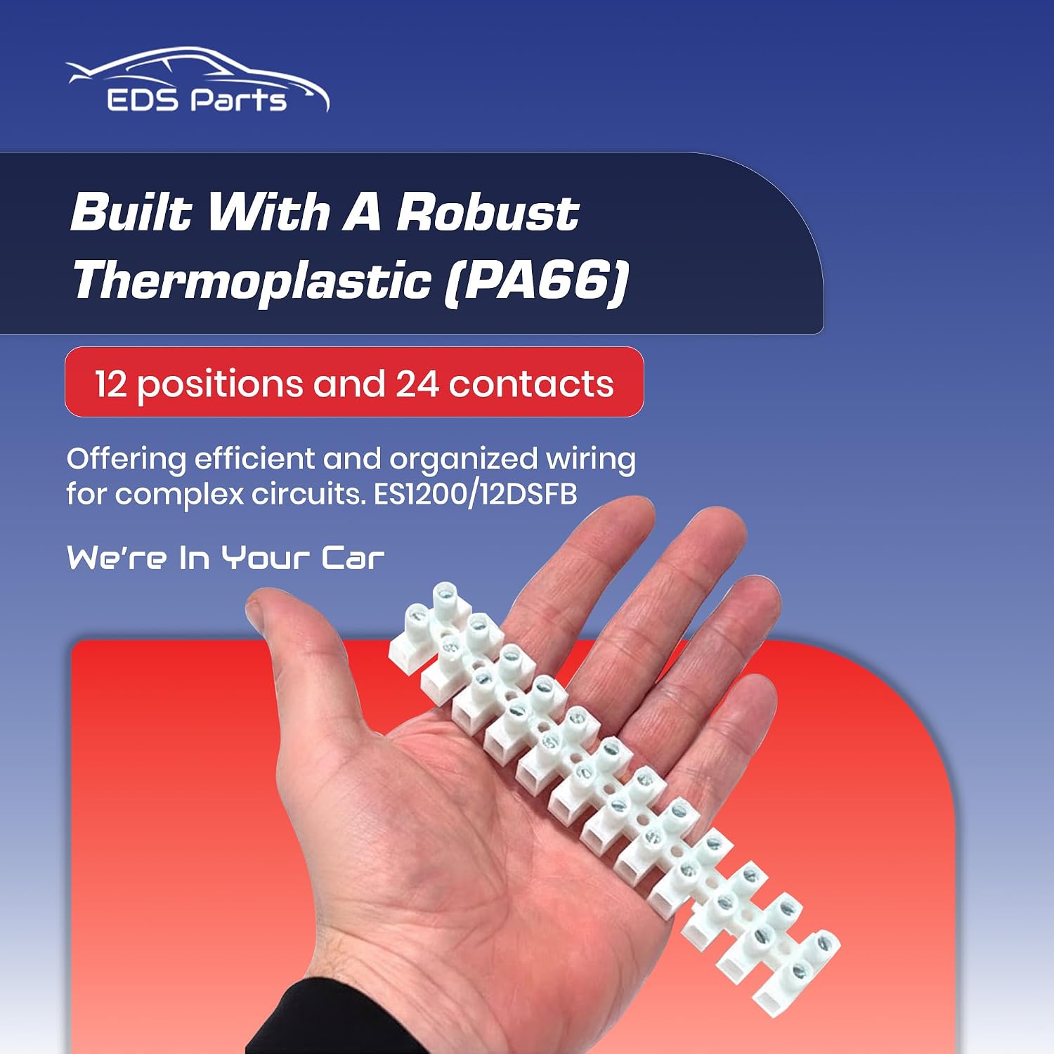EDS 12 Position / 24 Contact Terminal Block Barrier Strip Dual Row with Screw Connector 30 Amp 300V HVAC Panel Chassis Mount etc. ES1200/12DSFB - (210 Pack)
