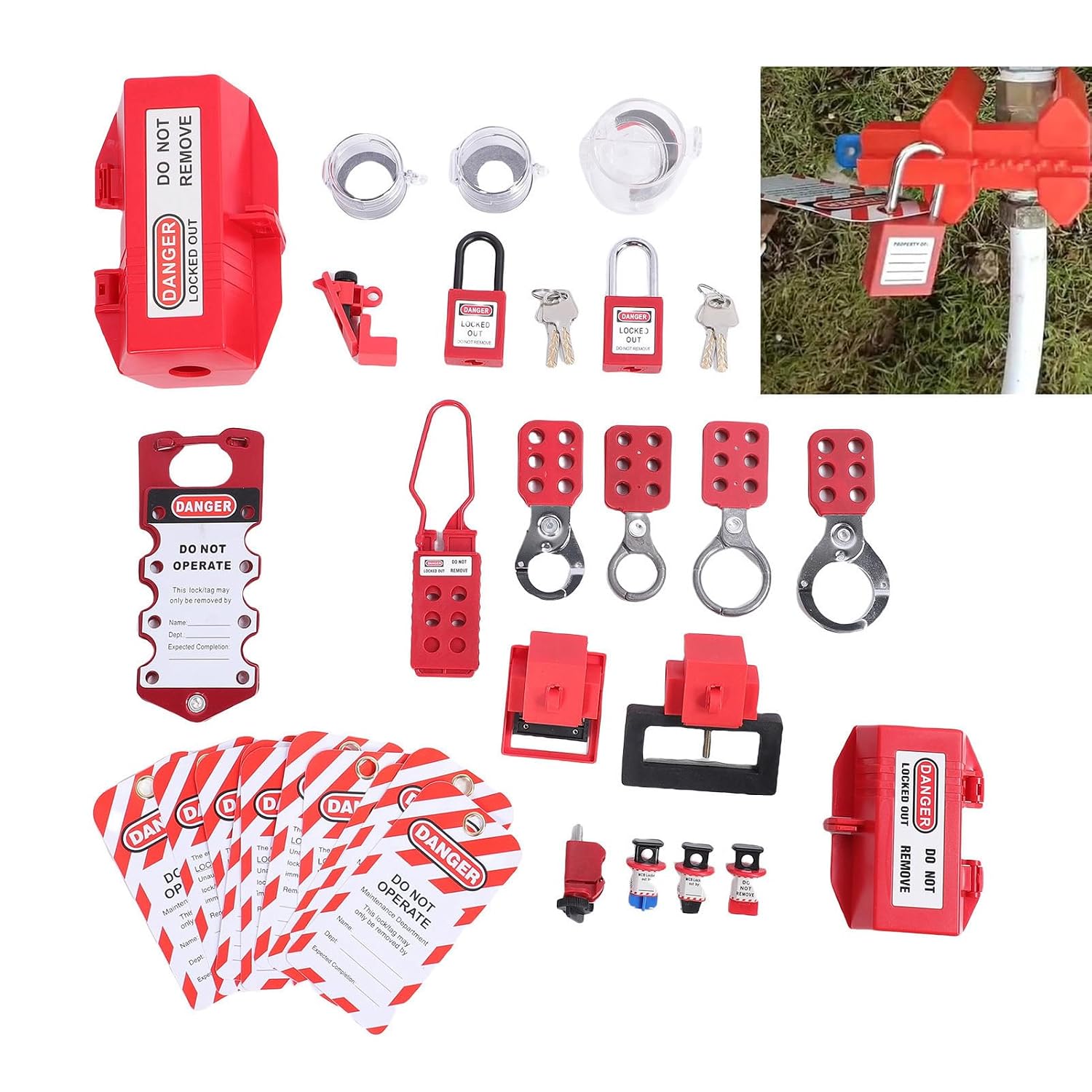 Electrical Lockout Tagout Kit, Hasps Clamp on and Universal Multipole Circuit Breaker Lockouts Tag Plug Lock Loto Locks Set, Clamp On Circuit Breaker Lock Loto Safety Padlock Set