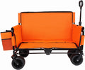 3-in-1 Heavy-Duty Folding Wagon Cart with Bench Seat & Storage - 500lbs Capacity, All-Terrain 360° Wheels, Ice Pack Included - Perfect for Camping, Beach, Sports, Garden & Outdoor Events (Orange)