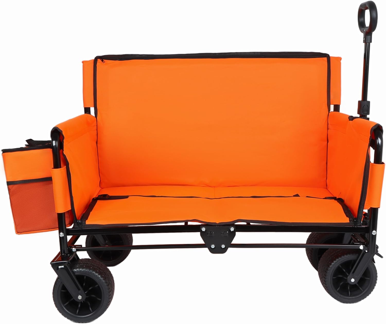 3-in-1 Heavy-Duty Folding Wagon Cart with 500lbs Capacity, All-Terrain Wheels, Bench Seat & Ice Pack – Perfect for Camping, Beach, Sports, and Outdoor Events (Orange)