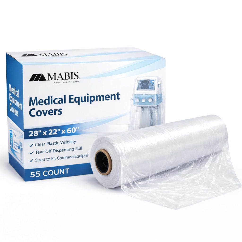 MABIS Disposable Medical Equipment Covers on Roll, Protective Dust and Moisture Barrier for Medical Devices, 28 x 22 x 60 Inch Clear Plastic, 55 Covers per Roll