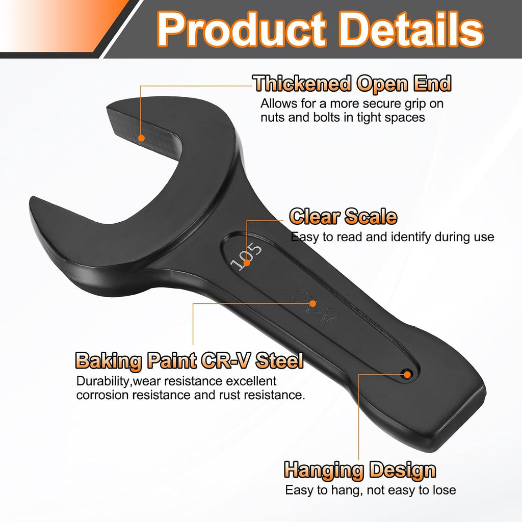 HARFINGTON Open End Striking Wrench 105mm Metric CR-V Steel Single Open Spanner Baking Paint U Shape Head Wrench Hand Tool for Mechanical Automotive Repair