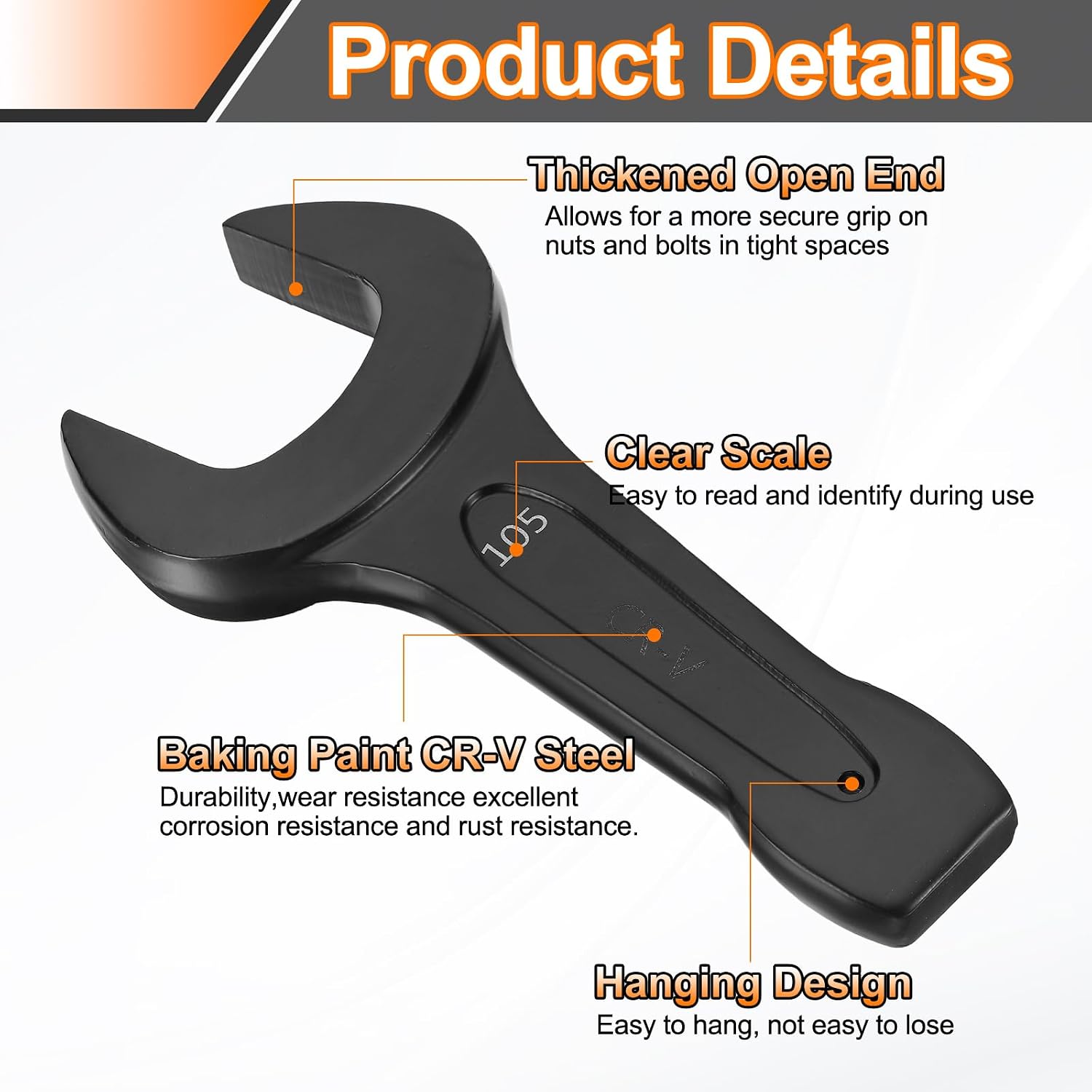 HARFINGTON Open End Striking Wrench 105mm Metric CR-V Steel Single Open Spanner Baking Paint U Shape Head Wrench Hand Tool for Mechanical Automotive Repair