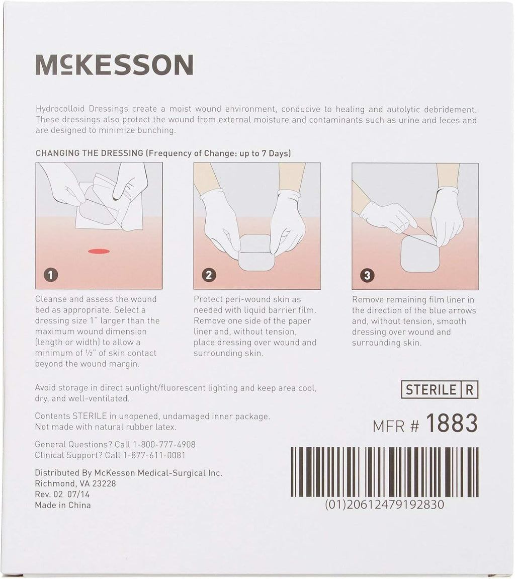 McKesson Hydrocolloid Dressing, Sterile, Thin (20 Boxes, 200 Dressings Total) - Self-Adhesive Sterile Bandage, Waterproof Patch for Bed Sore, Mild Burn, Blister, Acne Care - 4 in x 4 in