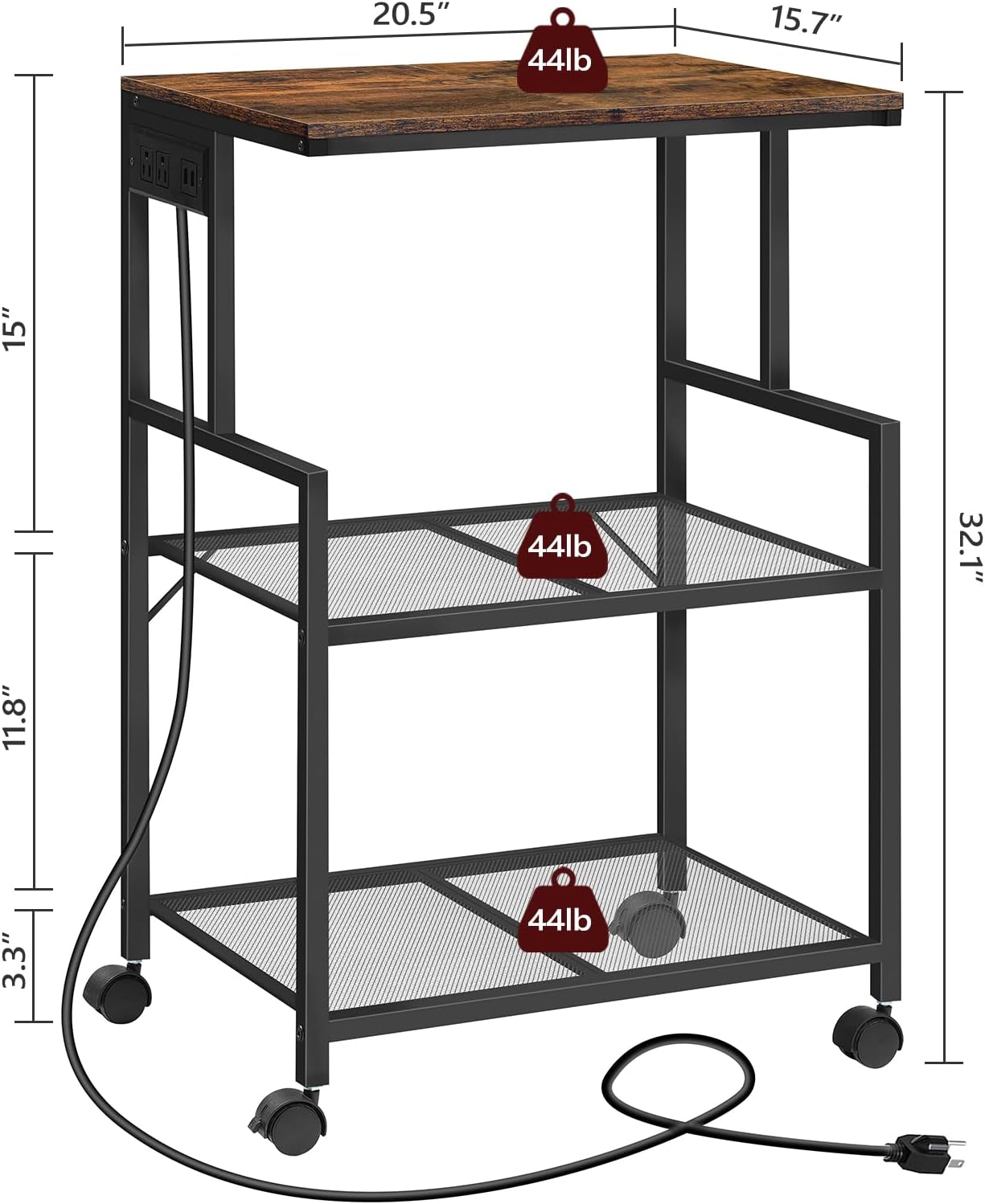 MAHANCRIS Mobile Printer Stand and Printer Stand with Drawer Bundle, 3-Tier Industrial Printer Cart with Power Outlets and 2 USB Ports, Printer Table with File Cabinet, PTHR78E01-PTHR3501