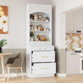 84' Modern Design Freestanding Storage Cabinet, Kitchen Storage Bakers Rack with Sturdy P2 MDF Frame, Utility Food Cupboard with 5 Storage Drawers for Kitchen/Dining Room/Living Space, White