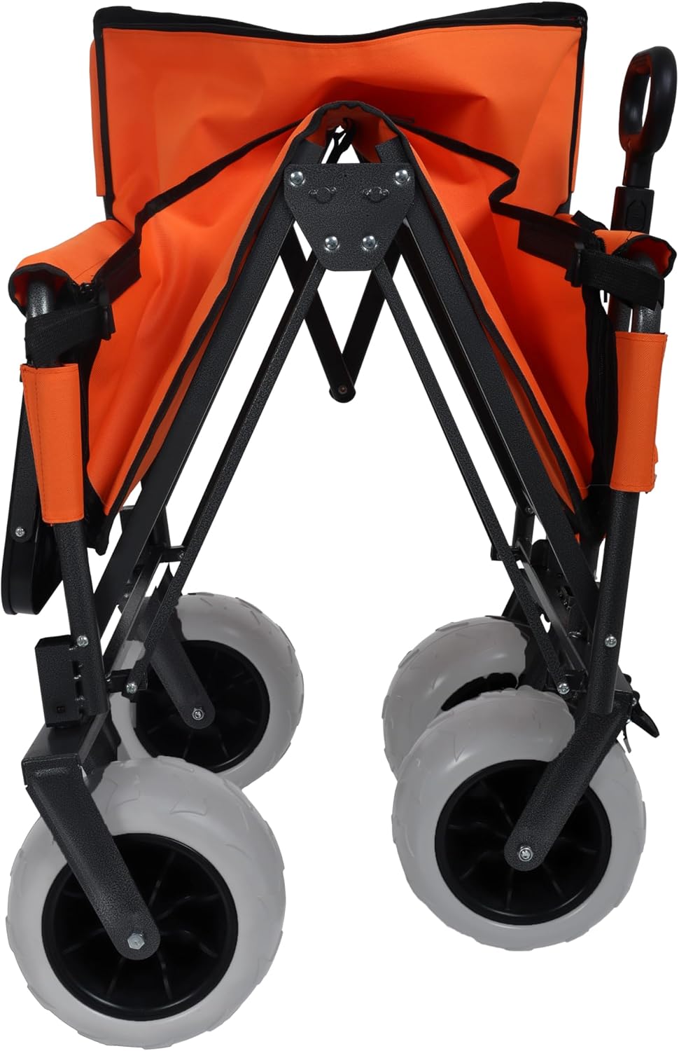 3-in-1 Foldable Wagon Cart with All-Terrain 9'x4' Beach Tires–Collapsible Wagon Design,Rear-Mounted Folding Tabletop&Convertible Bench Seat,Utility Wagon | Beach Cart with Drink Holders (Orange)