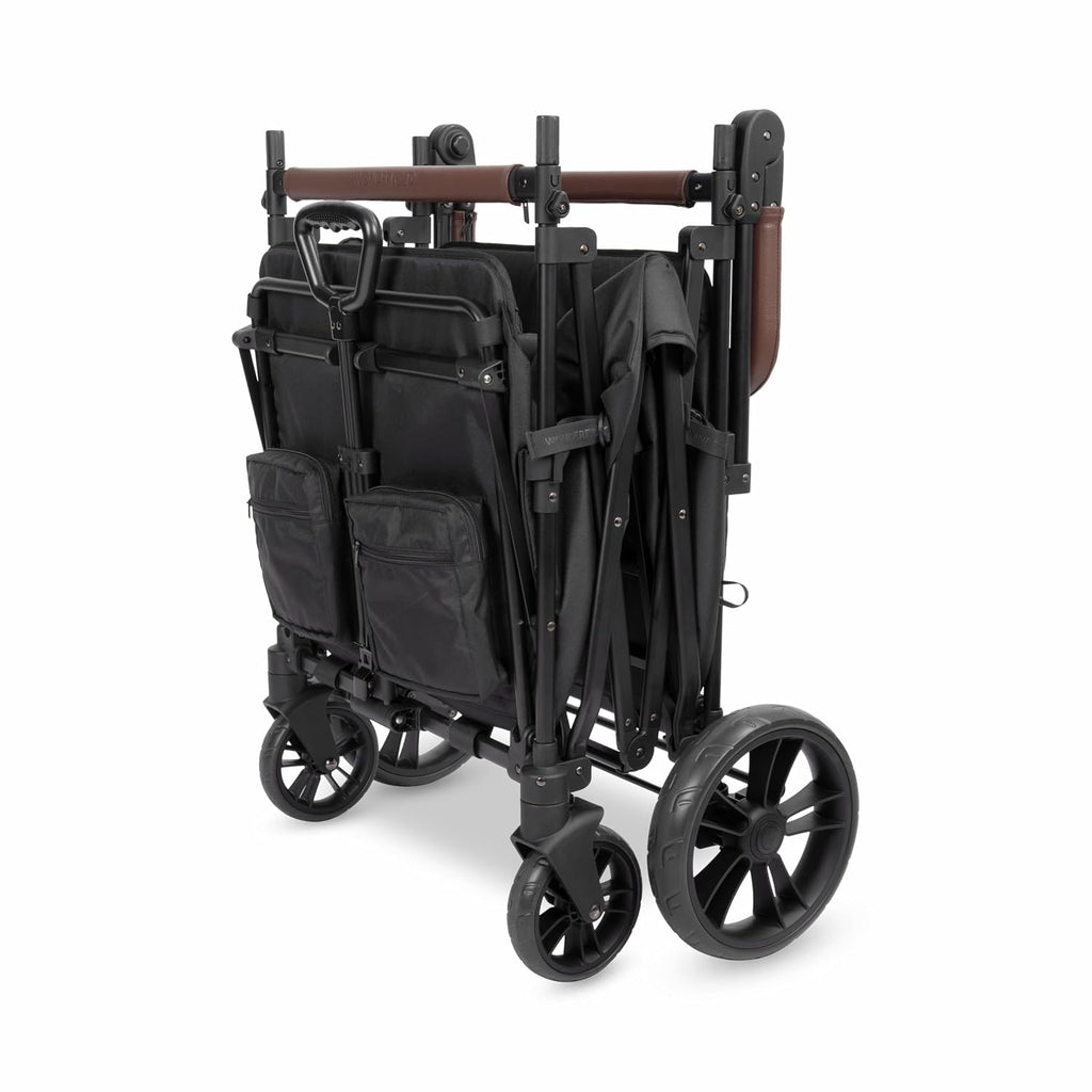 WONDERFOLD X4R Rev Stroller Wagon (4 Seater) - Collapsible Stroller Wagon with 5-Point Seatbelt Harnesses, Reclining Seats & Footwells, Black