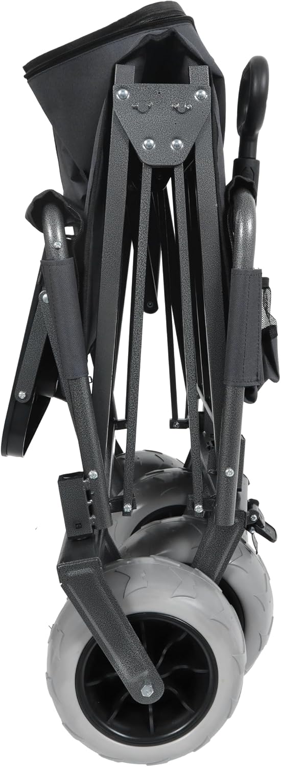 Convertible Folding Wagon Cart with Bench Seat & Rear Table, 500lbs Capacity Heavy-Duty 3-in-1 Collapsible Wagon for Camping, Garden & Outdoor Events (Black)