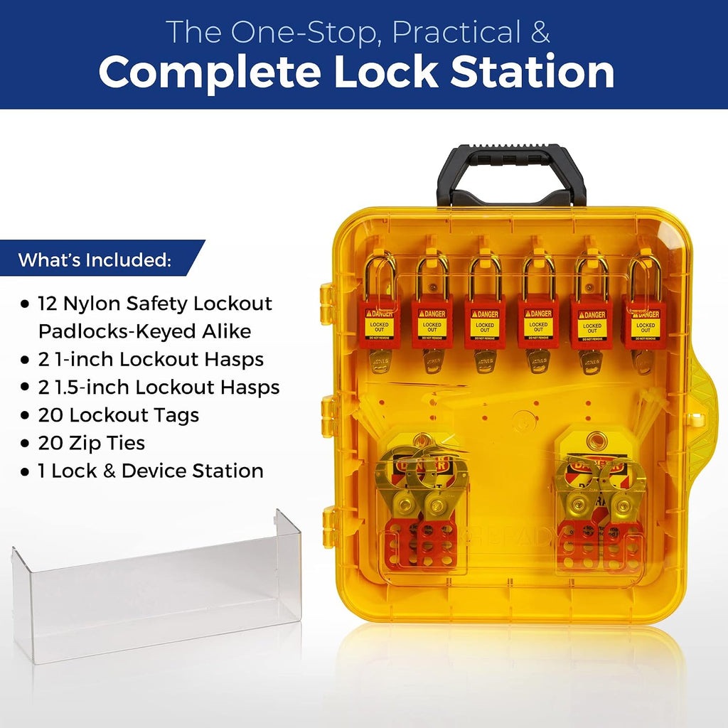 BRADY Lockout Tagout Station with Loto Devices. Lock Out Tag Out Kit Board Includes 12 Keyed Alike Safety Lock Set, 4 Hasps for Padlocks. 20 Do Not Operate Tags for Lockout Safety Supply - 153684