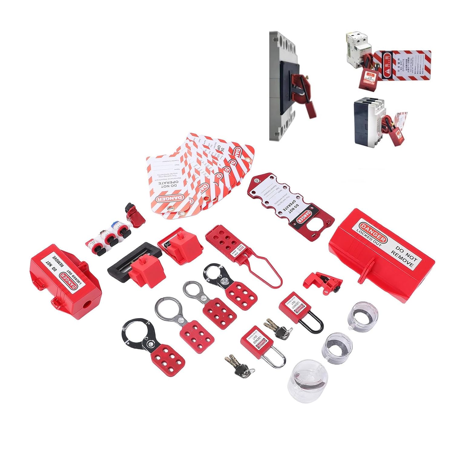 Electrical Lockout Tagout Kit Group Lockout Hasps Universal Clamp On Circuit Breaker Lock Loto Safety Padlock Set with Tool Box for Industry