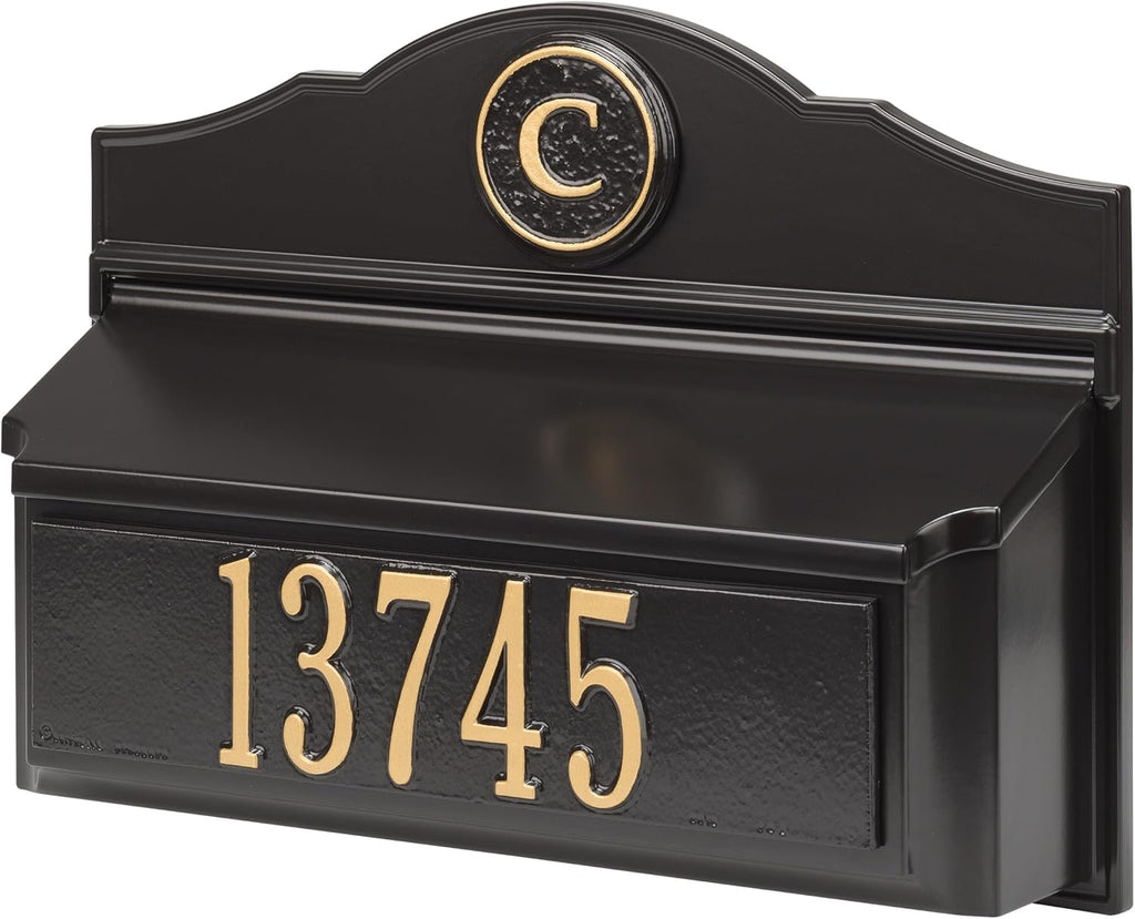 Whitehall Colonial Mailbox with House Numbers, with Personalized Address Plaque and Monogram, Wall Mount Mailbox for Outsid