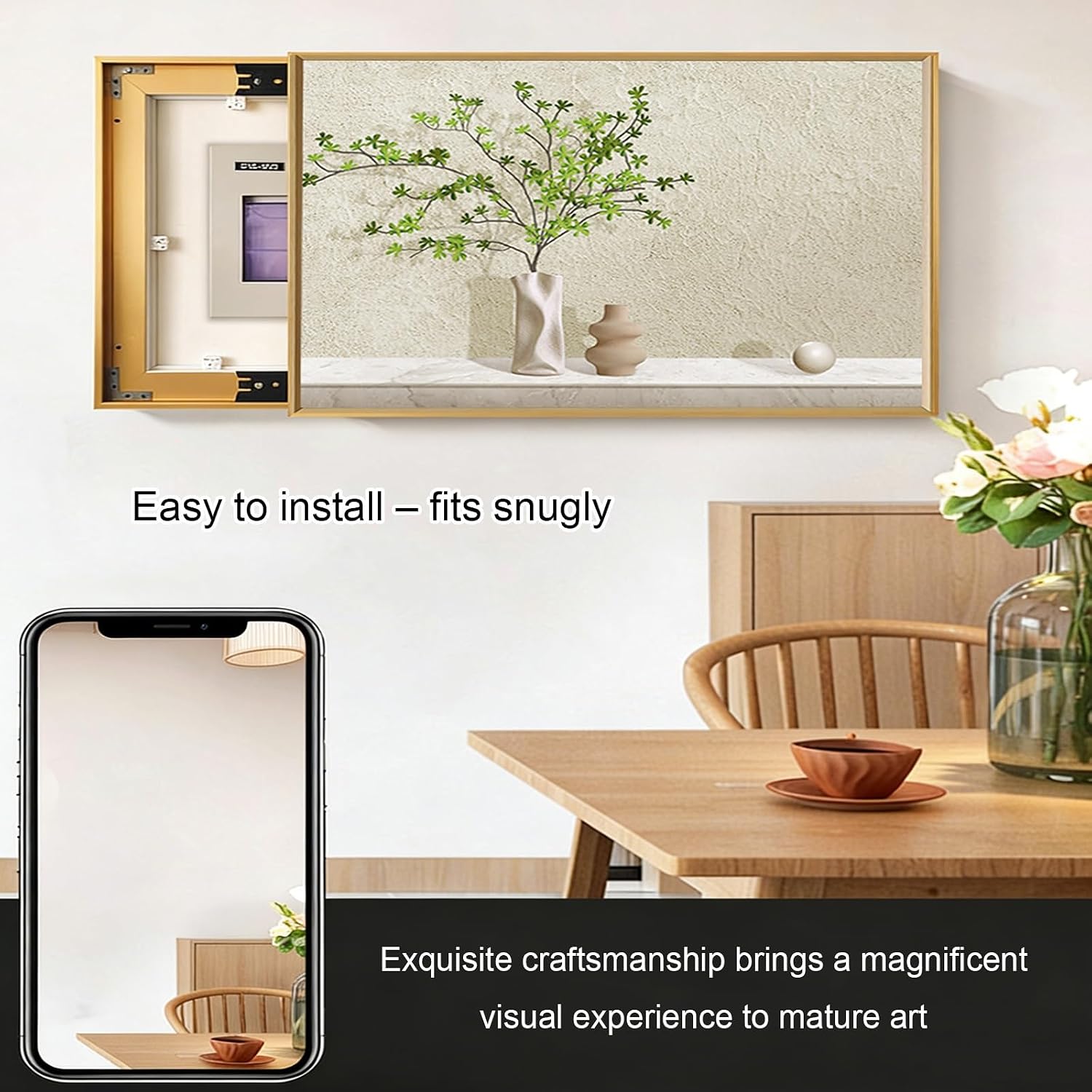 Hidden Electricity Meter Box Decorative Painting, Electrical Panel Cover for Home Decor, Breaker Box Pegboard Protection Cover, Crystal Film Surface(Gold 2,60 * 50cm/23.6 * 19.7in)