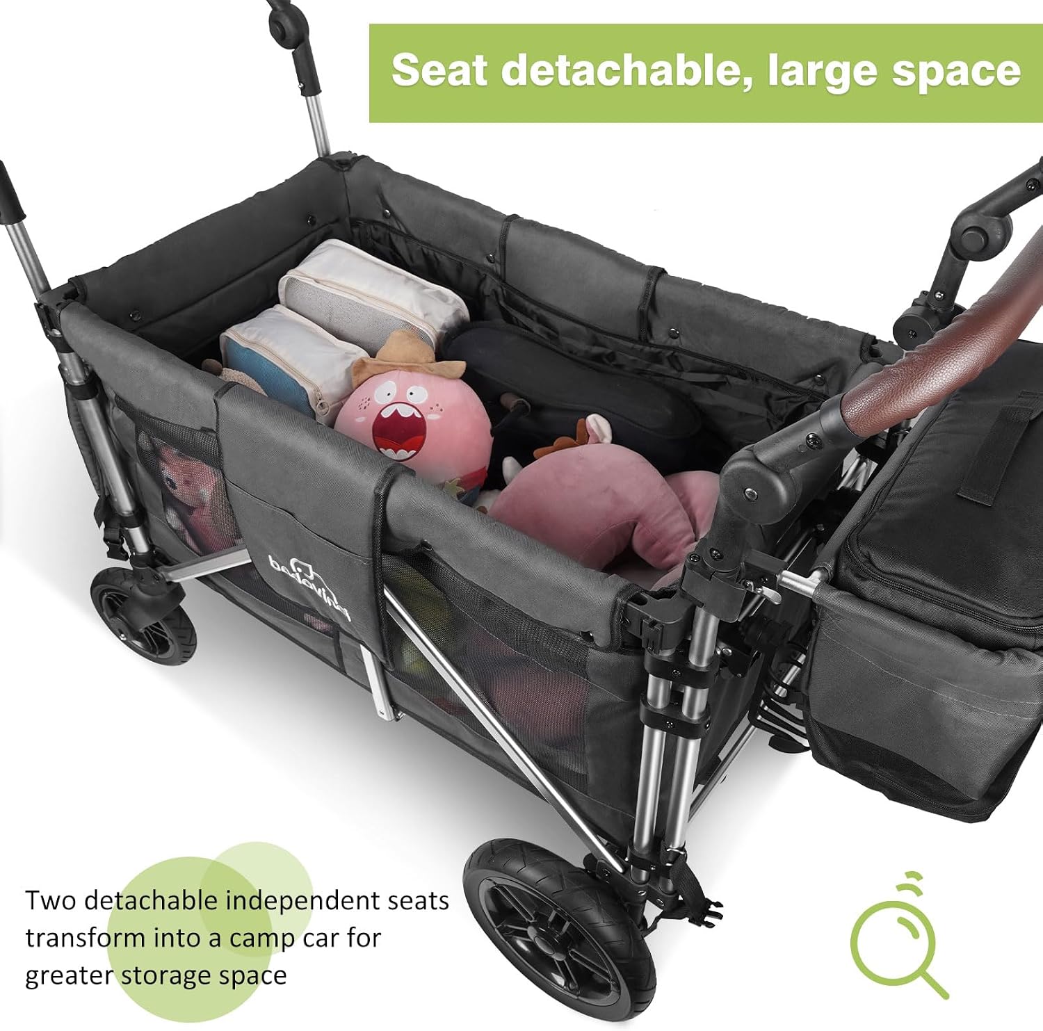 Stroller Wagon for 2 Kids, Wagon Cart Featuring 2 High Seat with 5-Point Harnesses and Adjustable Canopy, Foldable Push-Pull Rod for Garden, Camping, Grocery Cart