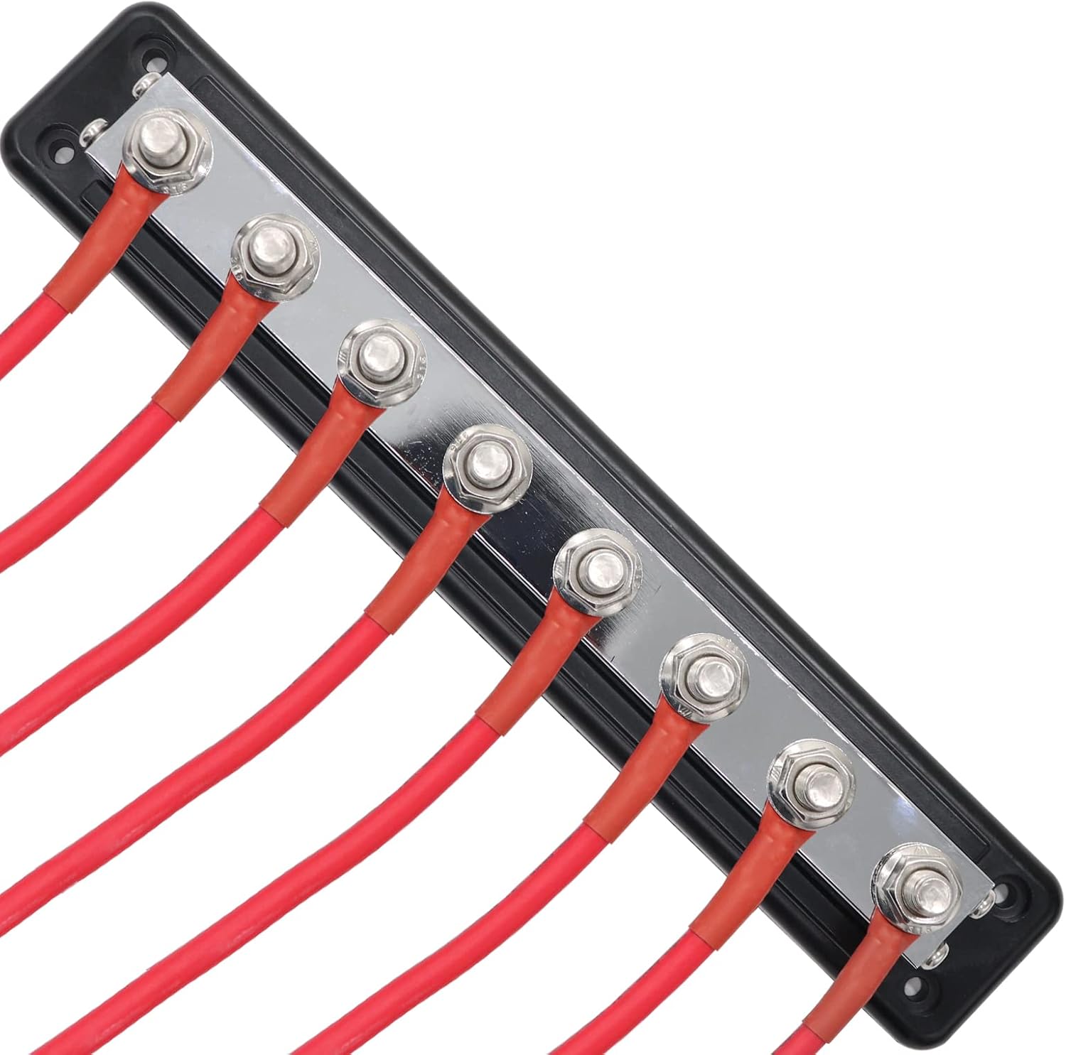 2 Pcs 600 A High Current Copper Bus Bar 300V AC / 48V DC 8 Way 3/8 inch (M10) Studs 8#8-32 Screws Electrical Terminal Ground Distribution Block Battery Buss Bars with Cover (Red & Black)