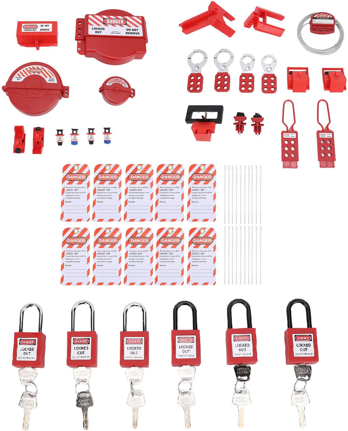Yinhing Lockout Tagout Kit Electrical Loto, Clamp On Circuit Breaker Lockout Group Hasps Safety Padlocks Set with Tool Box for Industry