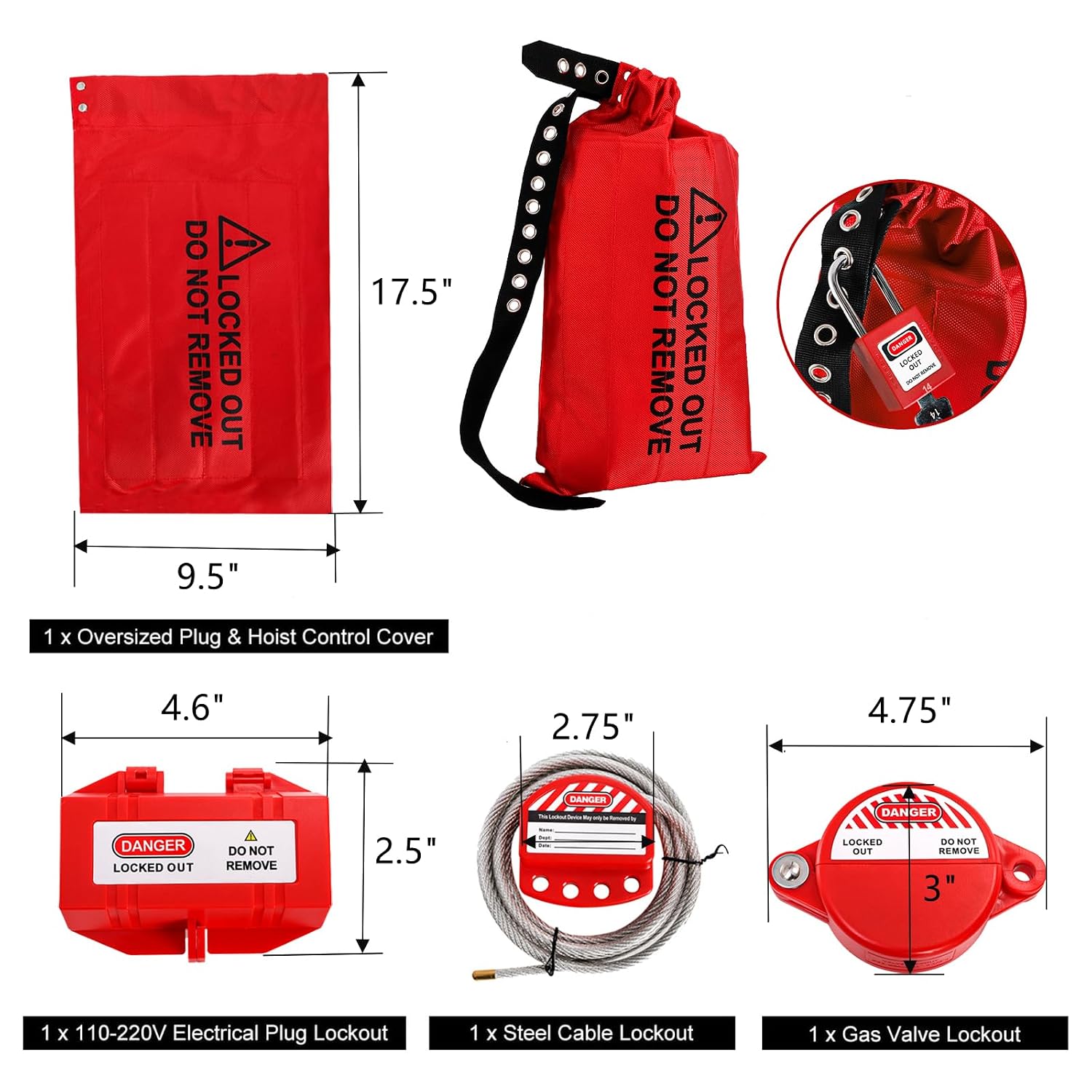 Frcctre Lockout Tagout Station, 80 Pcs Electrical Safety Loto Kit Includes Safty Padlock, Lockout Hasp, Tags,Ties, Circuit Breaker Lock, Ball Valve Lock, Electrical Plug Lock, Steel Cable Lock