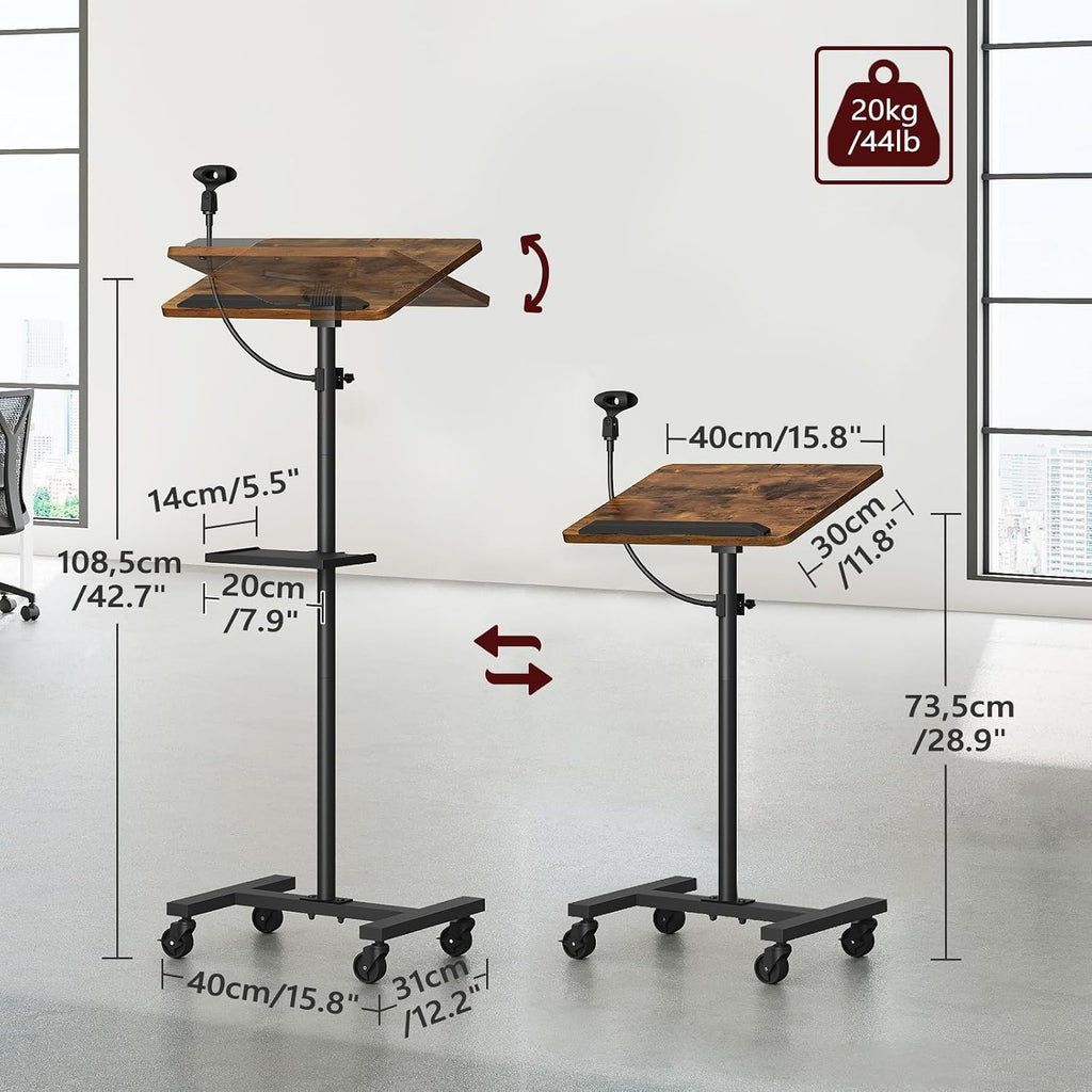 MAHANCRIS Mobile Printer Stand and Podium Stand Bundle, 3-Tier Industrial Printer Cart with Power Outlets and 2 USB Ports, Adjustable Height Mobile Lectern and Laptop Desk PTHR78E01-LPHR4001
