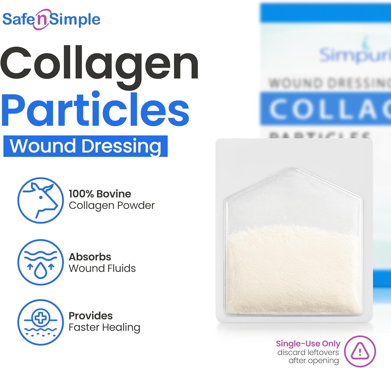 Collagen Dressing Powder for Wounds - 1g Packets - 10 Count - Medical Grade Bovine Collagen Powder Dressing for Wound Care, Non-Adherent Collagen Wound Dressing Supplies