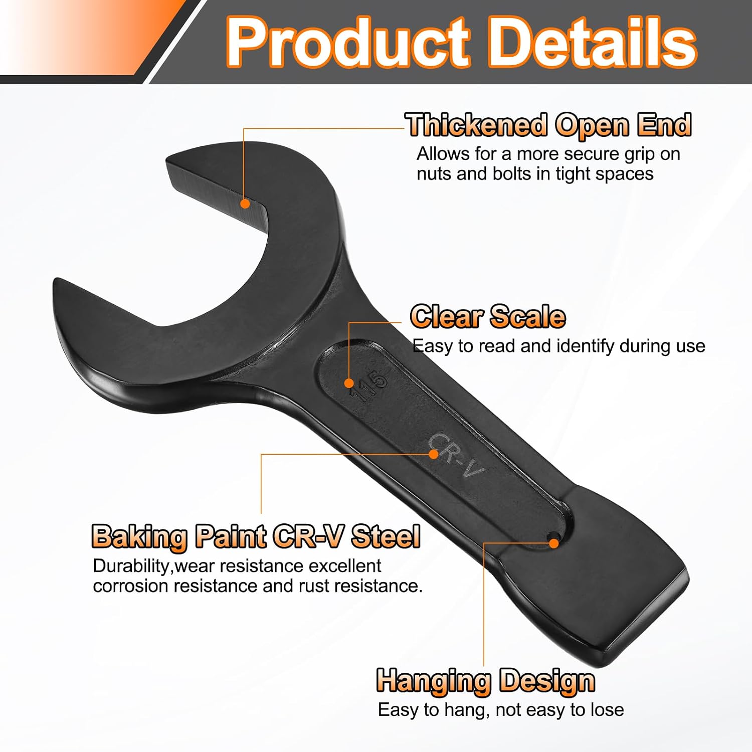HARFINGTON Open End Striking Wrench 115mm Metric CR-V Steel Single Open Spanner Baking Paint U Shape Head Wrench Hand Tool for Mechanical Automotive Repair