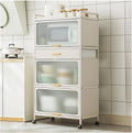 5 Tier Kitchen Bakers Rack with Flip Door Microwave Stand Drawer and Brakeable Casters White 70×135cm Office and Home Storage Solution