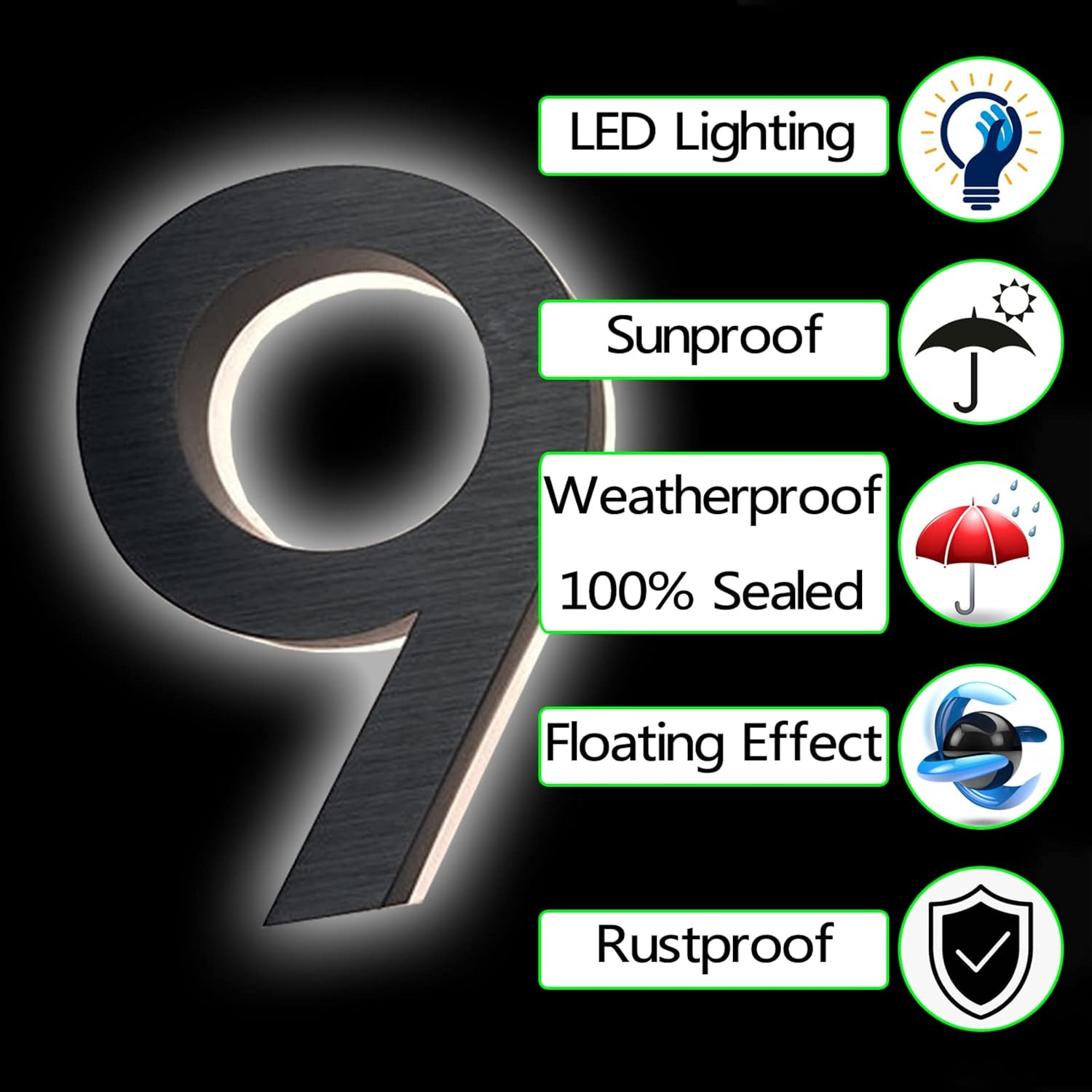 Backlit Lighed LED House Numbers, Black Finishes, Address Signs Lighted Plaque, Outdoor/Indoor, Modern, Low-Voltage, Weatherproof, Day & Night, White Light,20 Inch,8