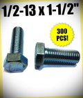 Package of 300 (pcs) 1/2-13 x 1 1/2' Hex Bolt Zinc Plated Grade 5 Cap Screw Full Thread Set #RD-4029FST Warranity by Pr-Mch