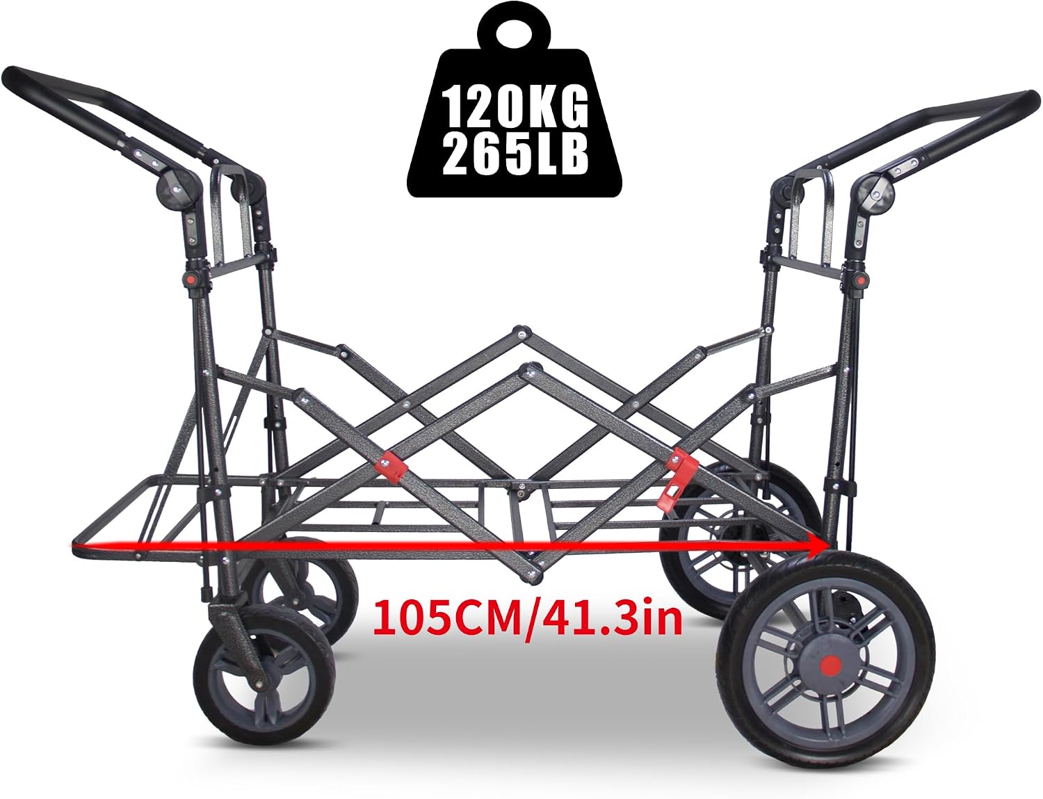 Foldable Wagon with Canopy - Collapsible Utility Cart with 2 Seats & Belts, Adjustable Handle, Expandable Front for Camping, Picnic, Shopping (Beige)
