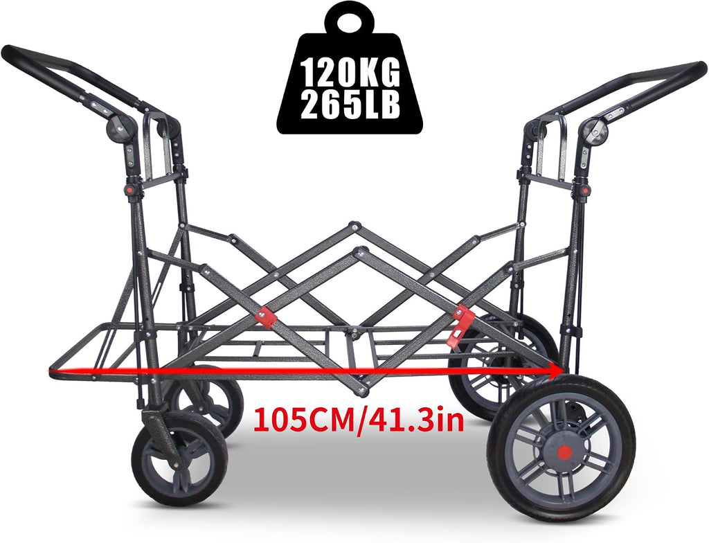 Foldable Wagon with Canopy - Collapsible Utility Cart with 2 Seats & Belts, Adjustable Handle, Expandable Front for Camping, Picnic, Shopping (Beige/Green)