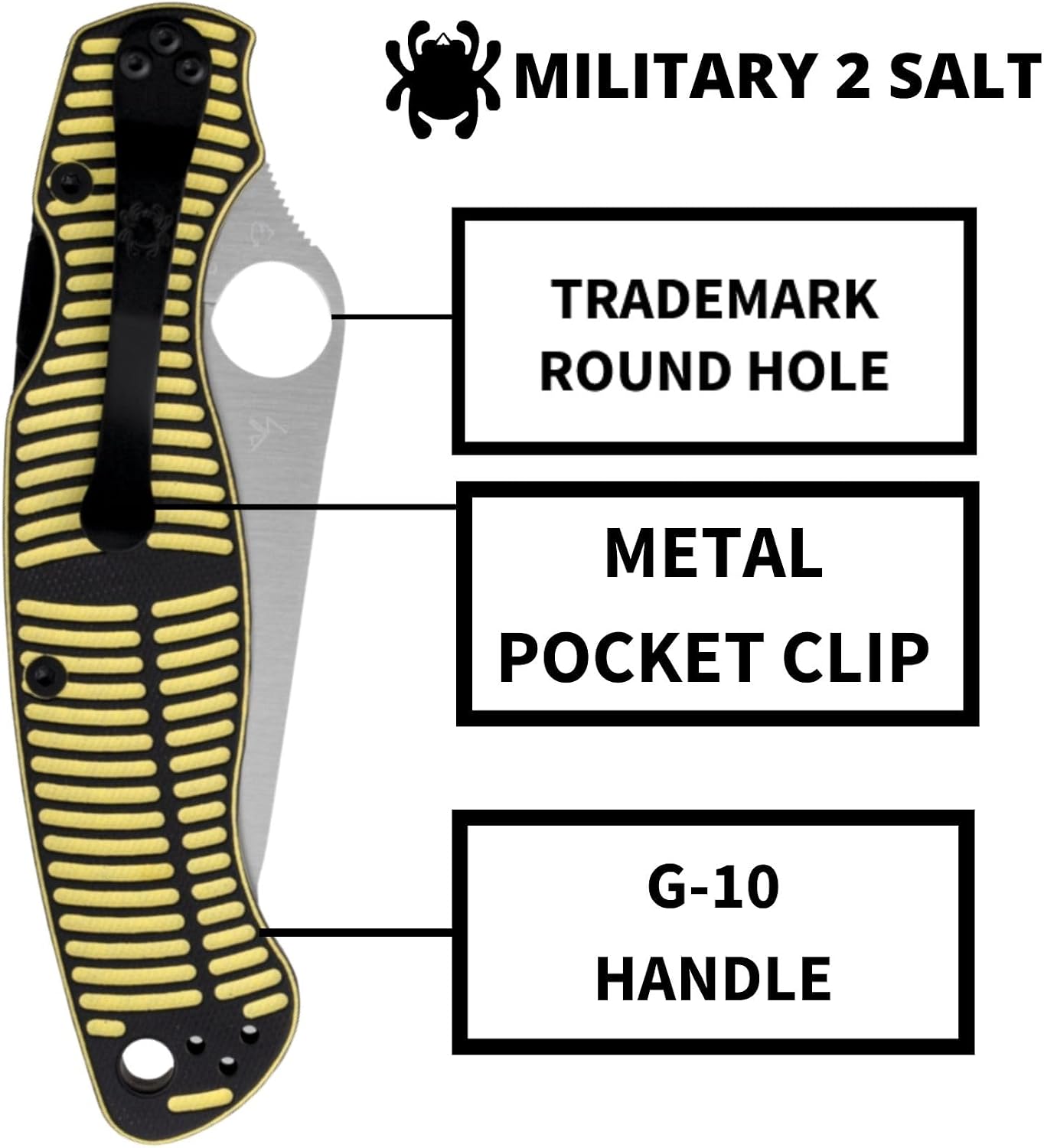 Spyderco Military 2 Salt Folding Knife with 4' CPM MagnaCut Steel Blade and G-10 Handle - EDC Knife for Men and Women, Perfect for Hunting, Tactical, Camping, Survival- PlainEdge - C36GBKYLMCP2