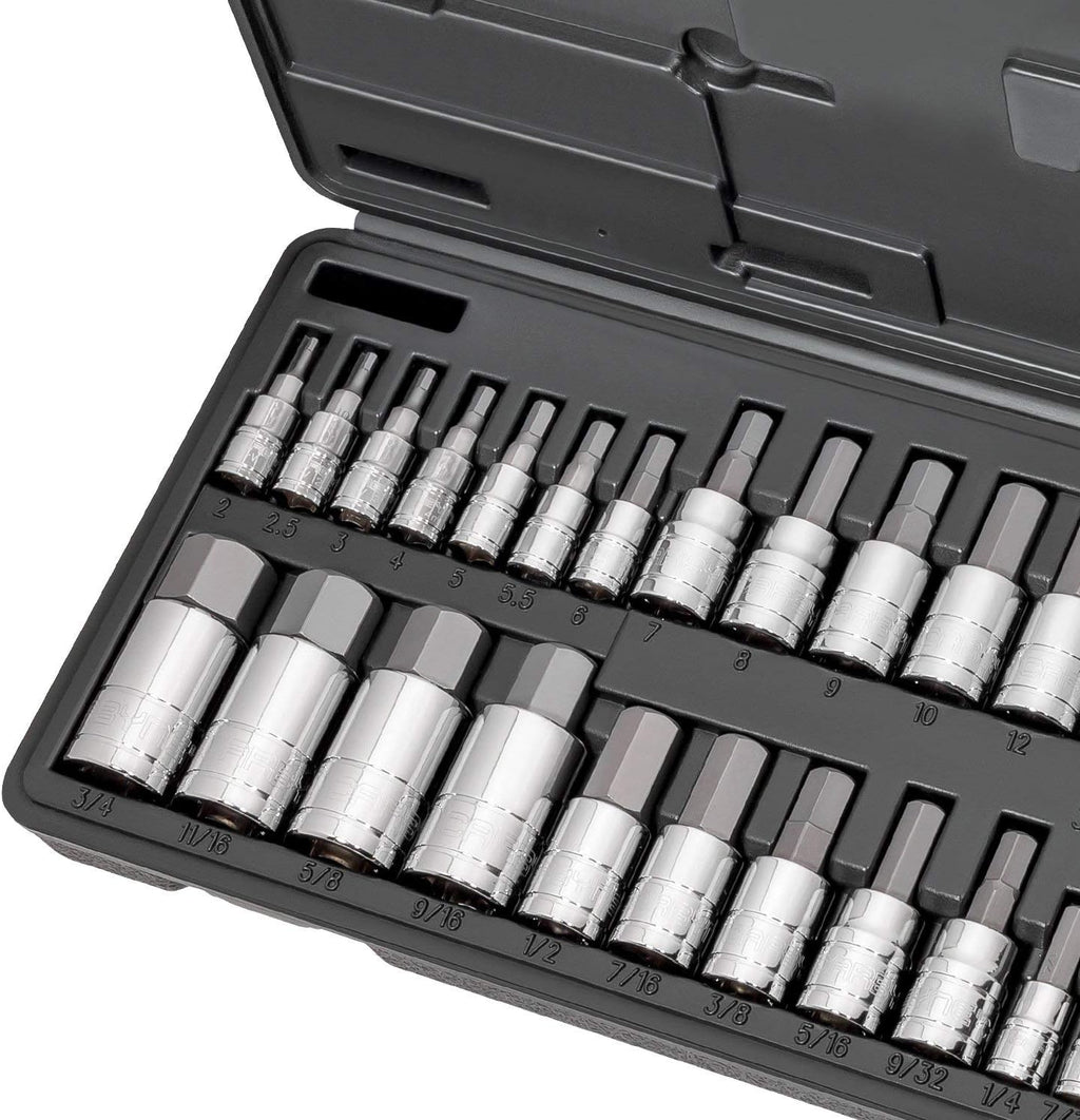 CARBYNE 33-Piece Master Bit Socket Set, SAE & Metric Hex (Allen) Bit Sockets, S2 Steel, 1/4', 3/8' & 1/2' Drive for Automotive, Motorcycle & Furniture Repair