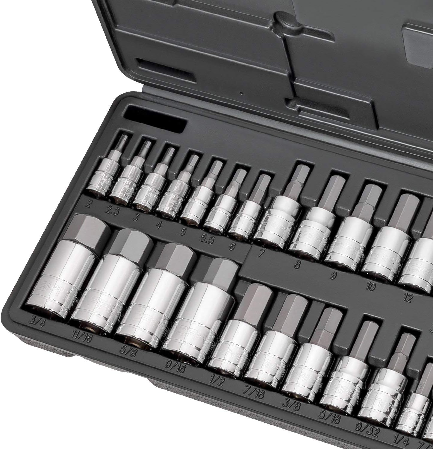 CARBYNE 33-Piece Master Bit Socket Set, SAE & Metric Hex (Allen) Bit Sockets, S2 Steel, 1/4', 3/8' & 1/2' Drive for Automotive, Motorcycle & Furniture Repair