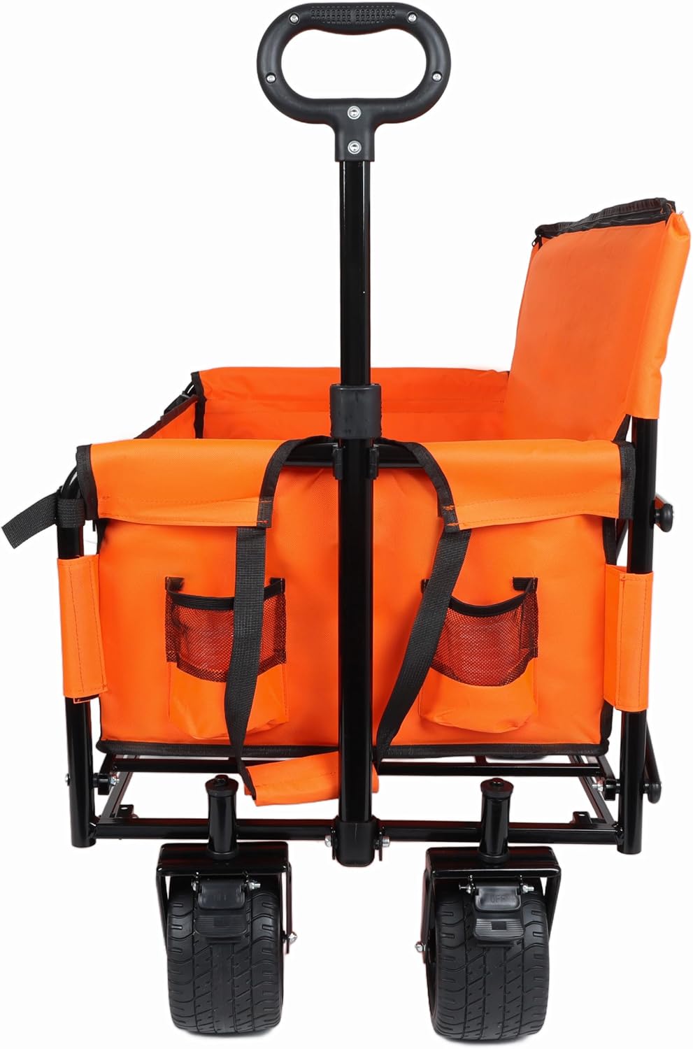 3-in-1 Folding Wagon with Bench Seat - 500LB Capacity, 180L Storage, All-Terrain Wheels, Compact Fold, Includes Ice Pack, for Camping, Beach, Sports, Garden (Orange)