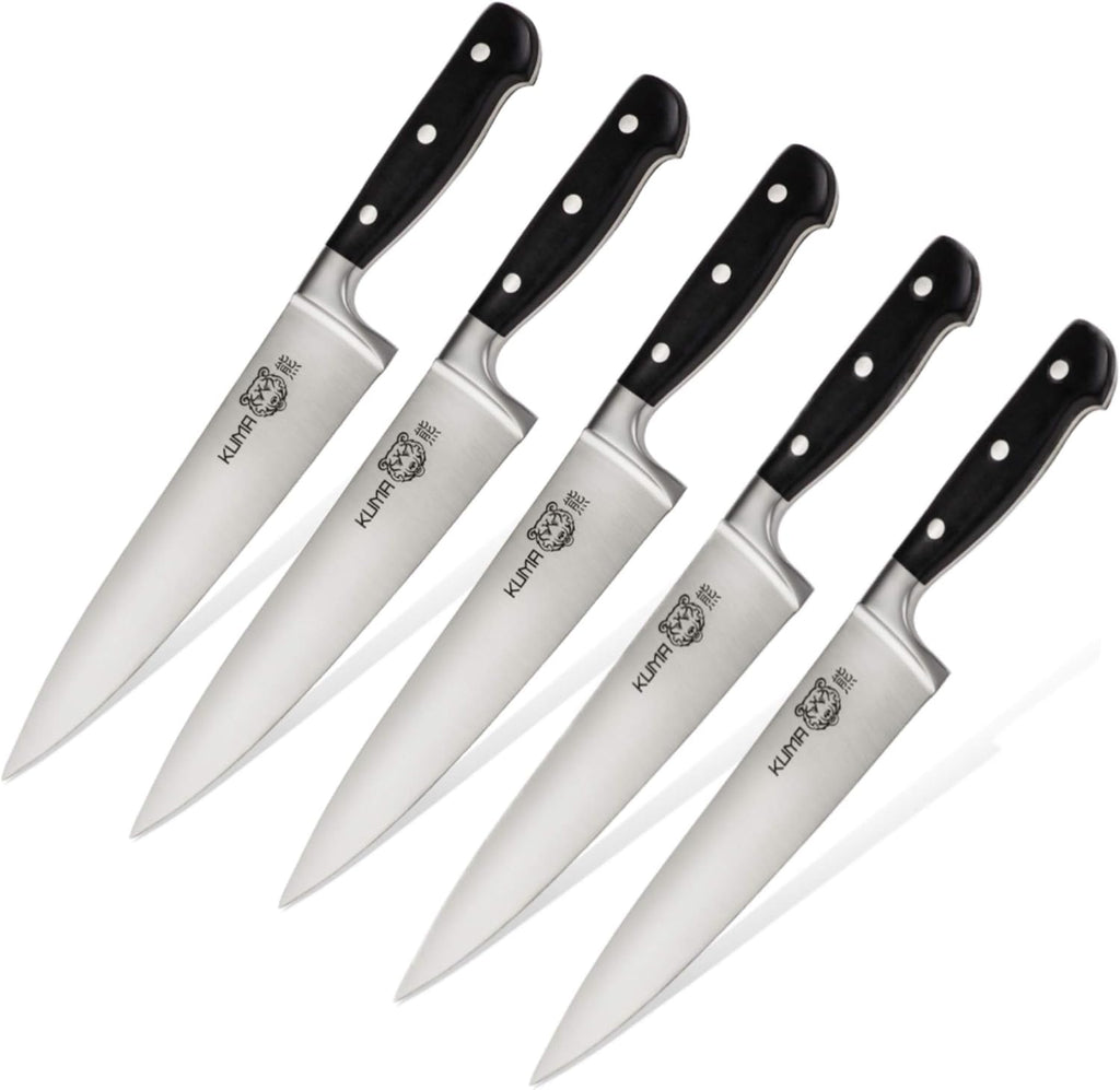 KUMA Multi Purpose Chef Knife (Set of 5) - Razor Sharp Out Of The Box - 8 Inch Chefs Knife for Carving, Slicing & Chopping - Ergonomic Handle - Professional Cooking Kitchen Knife - Cuts Like A Dream